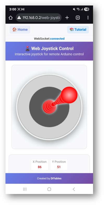 App Web Joystick do DIYables WebApp para Arduino UNO R4