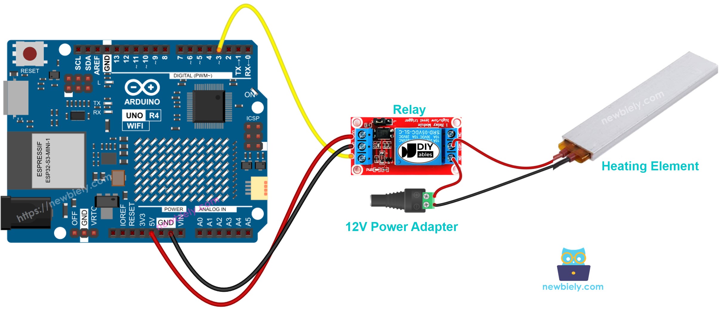 Diagrama de Ligação do Arduino UNO R4 com Elemento de Aquecimento