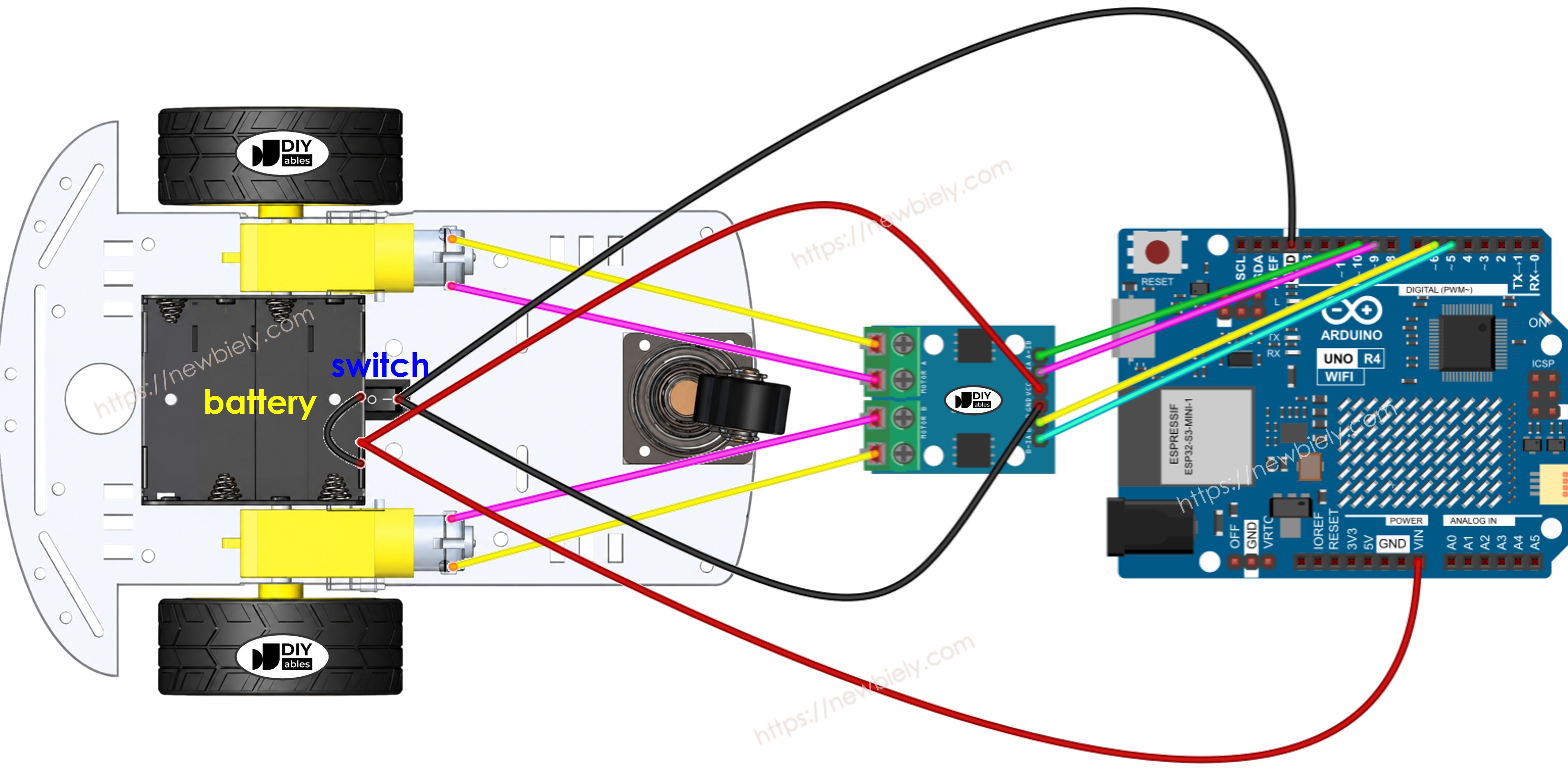 Diagrama de ligação do Carro RC 2WD com Arduino UNO R4