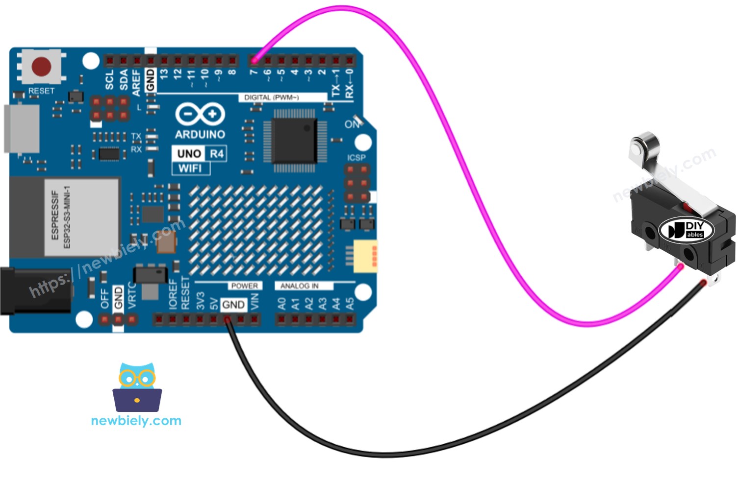 Diagrama de ligação da chave de fim de curso com Arduino UNO R4