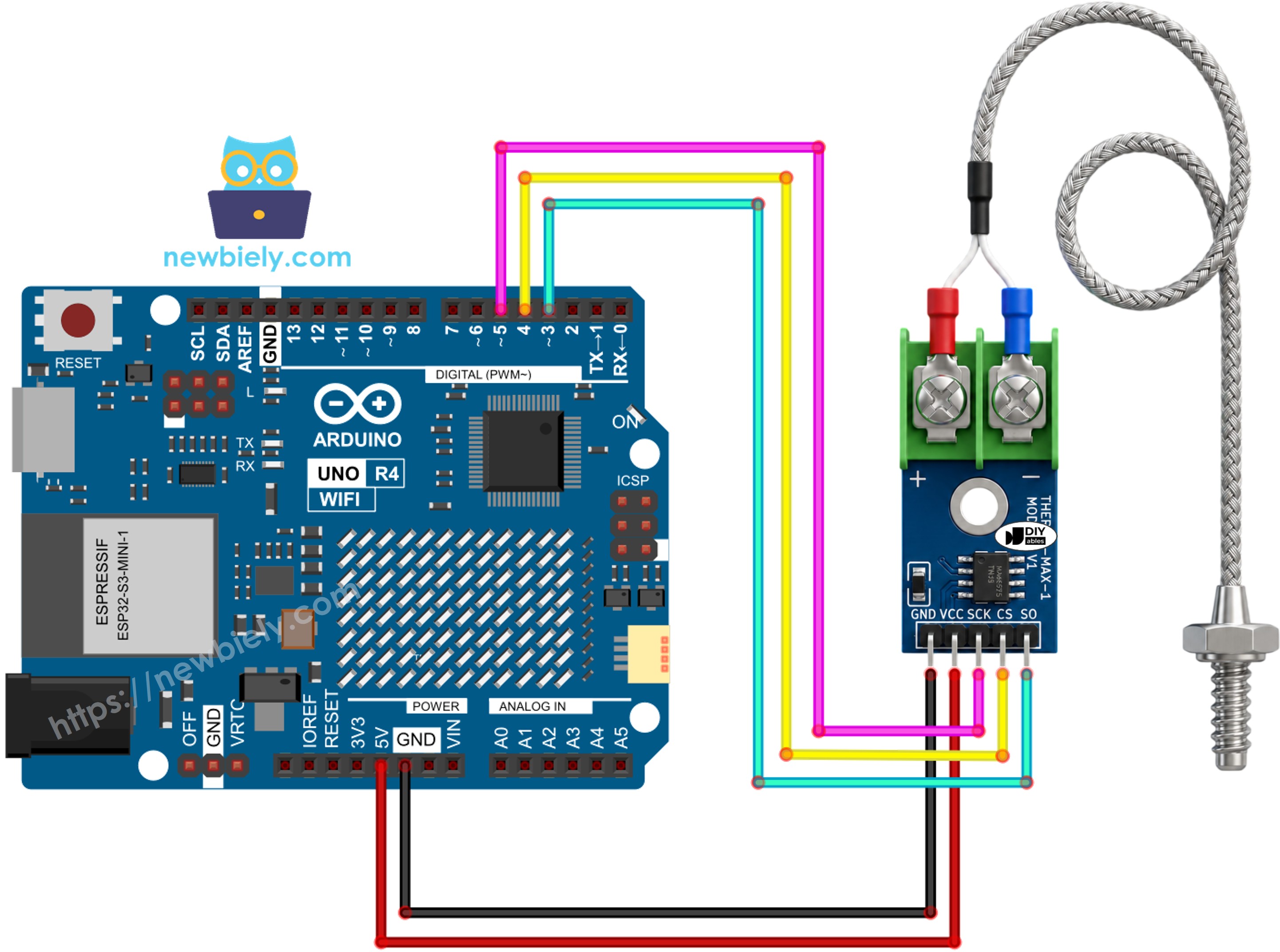 Diagrama de ligação do módulo termopar MAX6675 com Arduino UNO R4