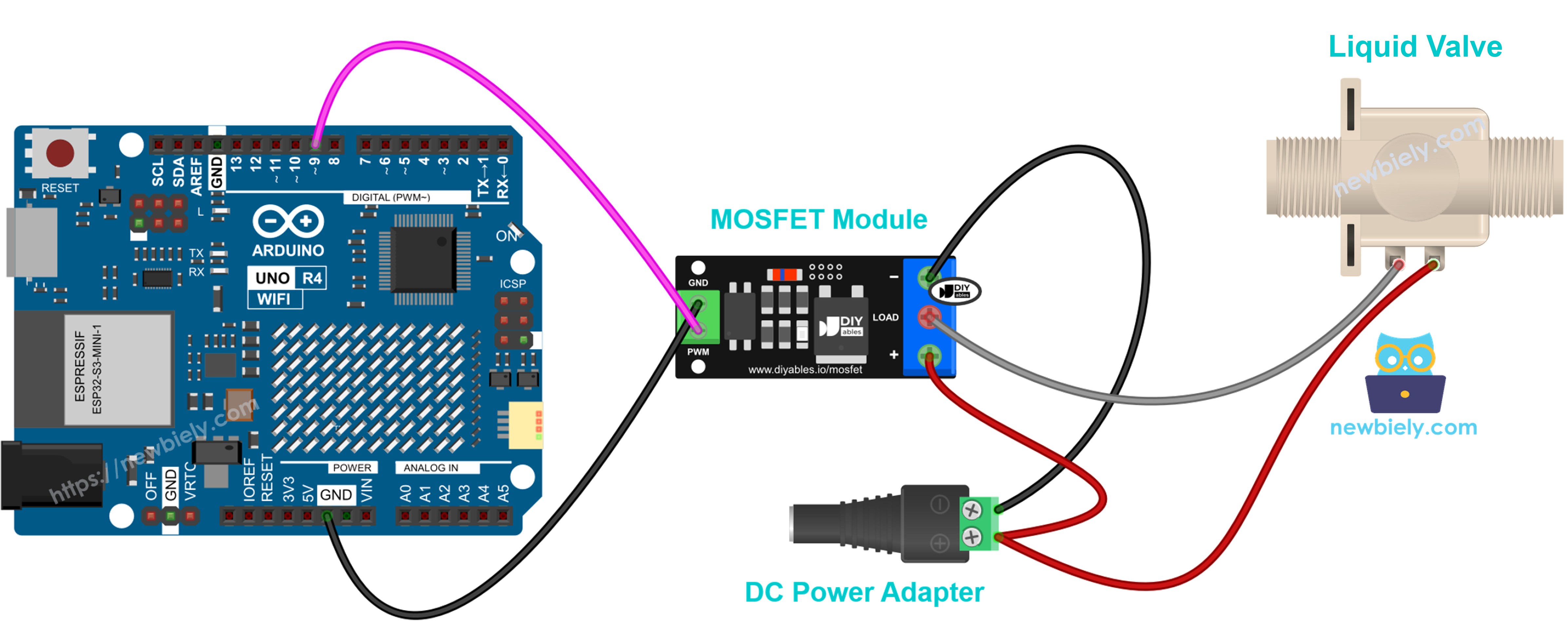 Válvula solenoide de 12V normalmente fechada com módulo MOSFET
