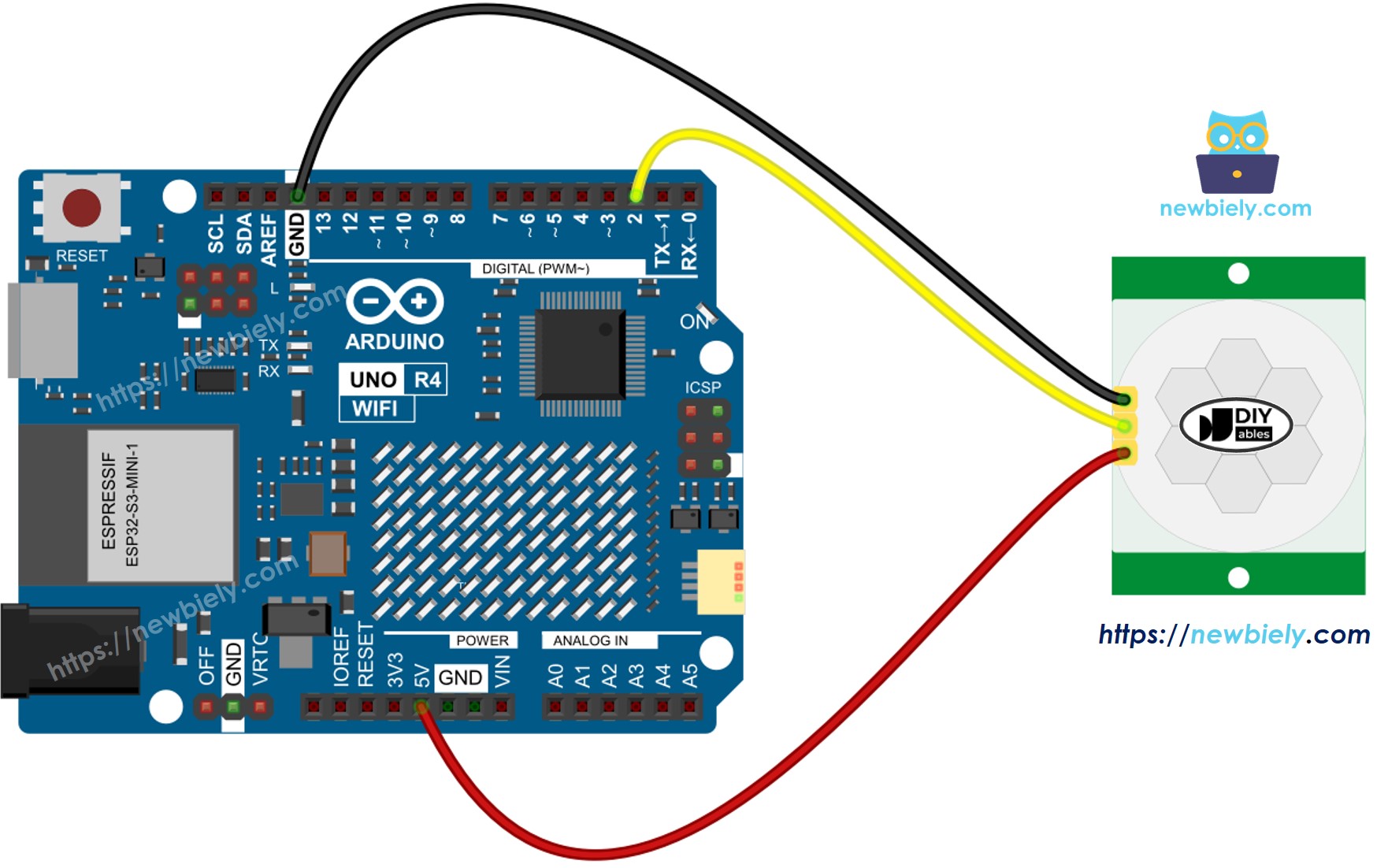 Diagrama de Ligação do Arduino UNO R4 com Sensor de Movimento