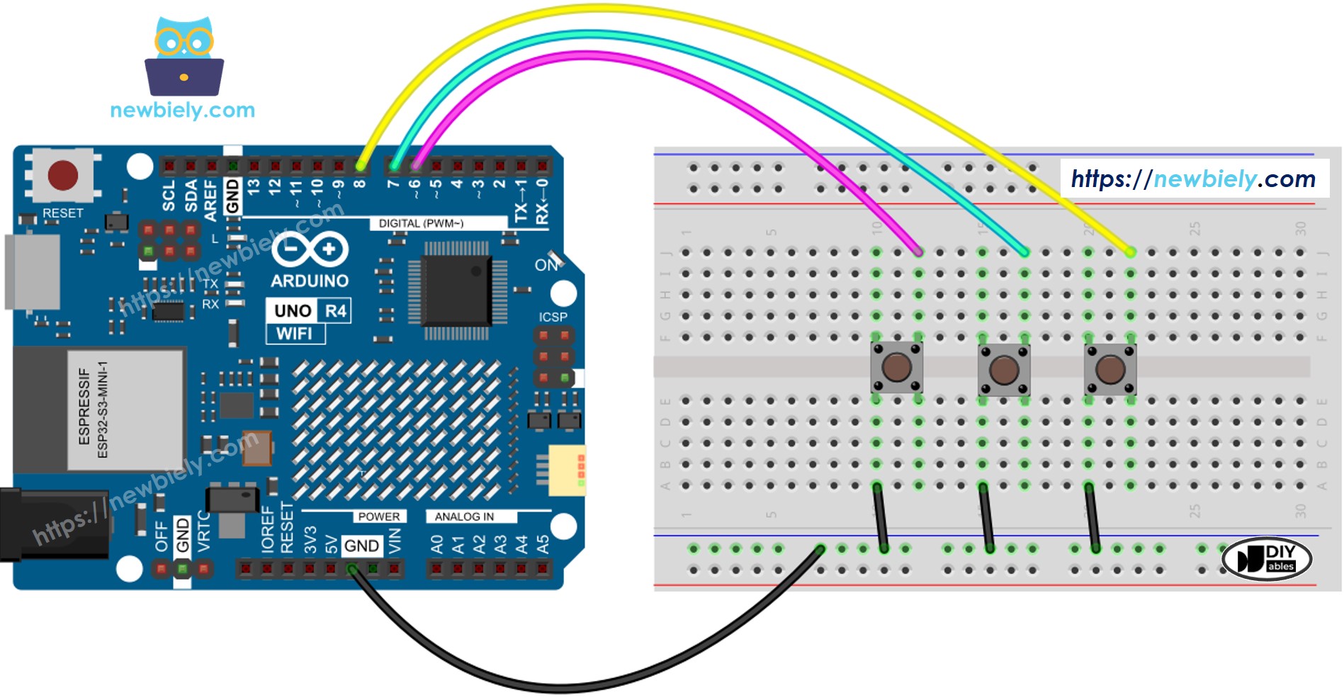 Diagrama de Ligação da Biblioteca de Botões com Arduino UNO R4