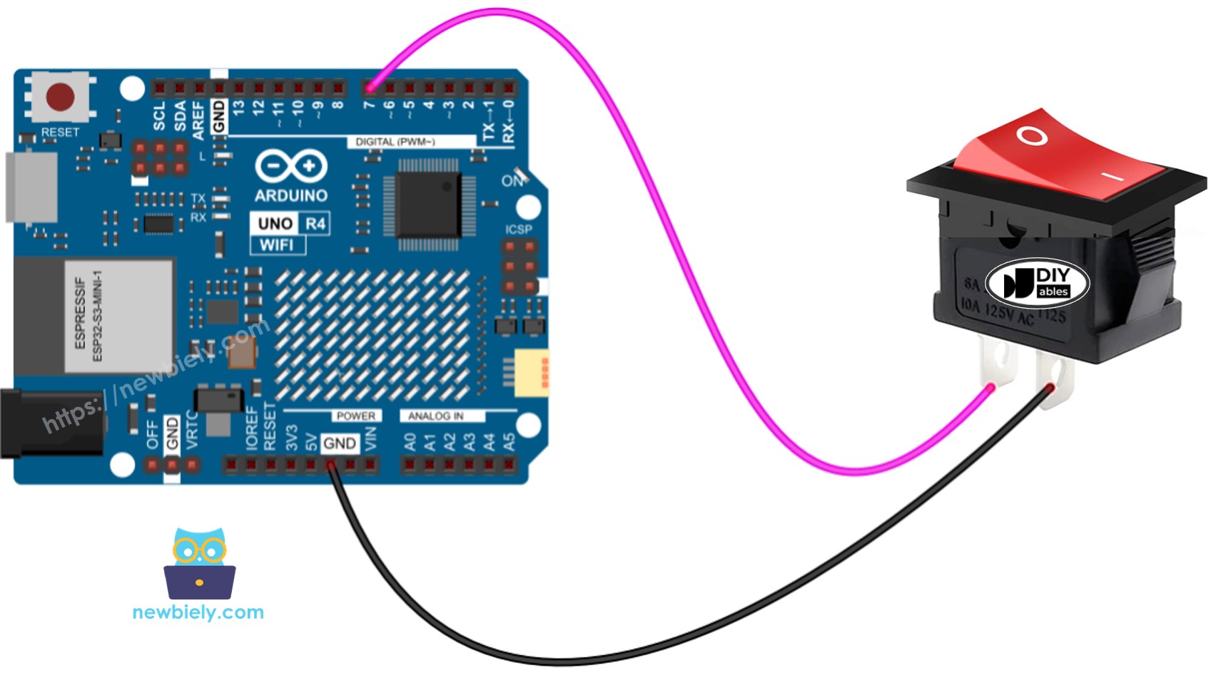 Diagrama de Ligação do Interruptor ON/OFF com Arduino UNO R4