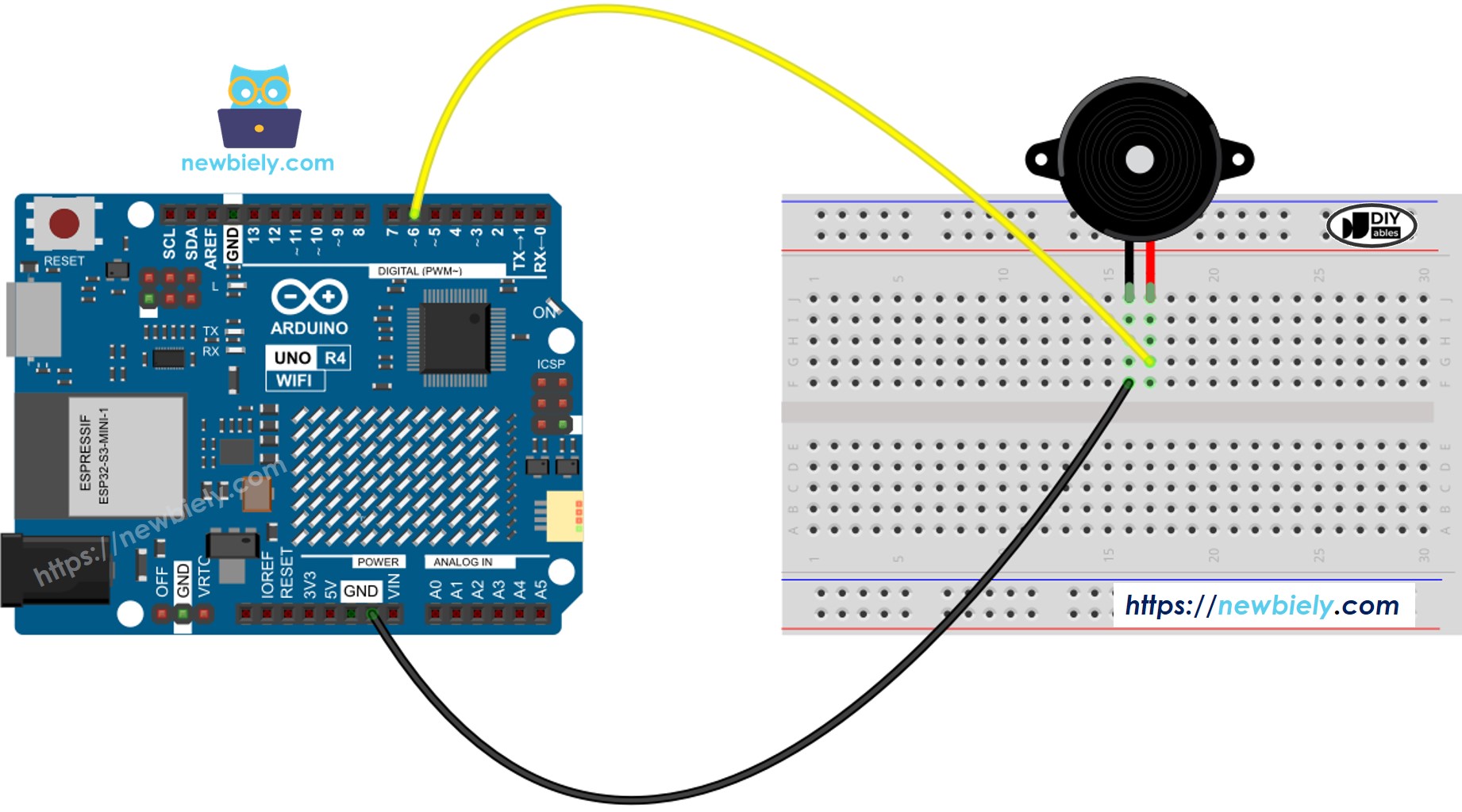 Diagrama de Ligação do Buzzer com Arduino UNO R4