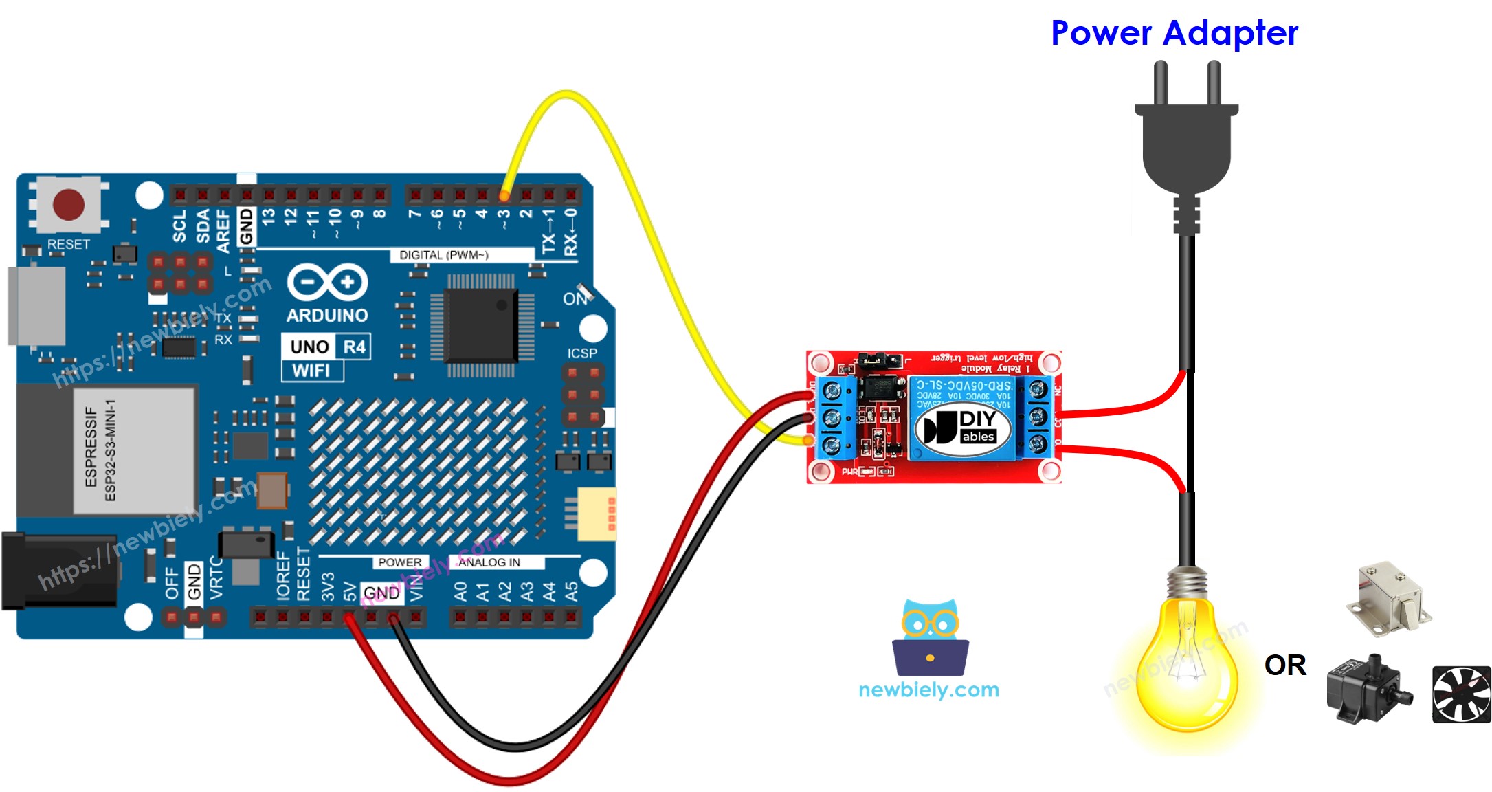 Diagrama de Ligação do Arduino UNO R4 com Relé