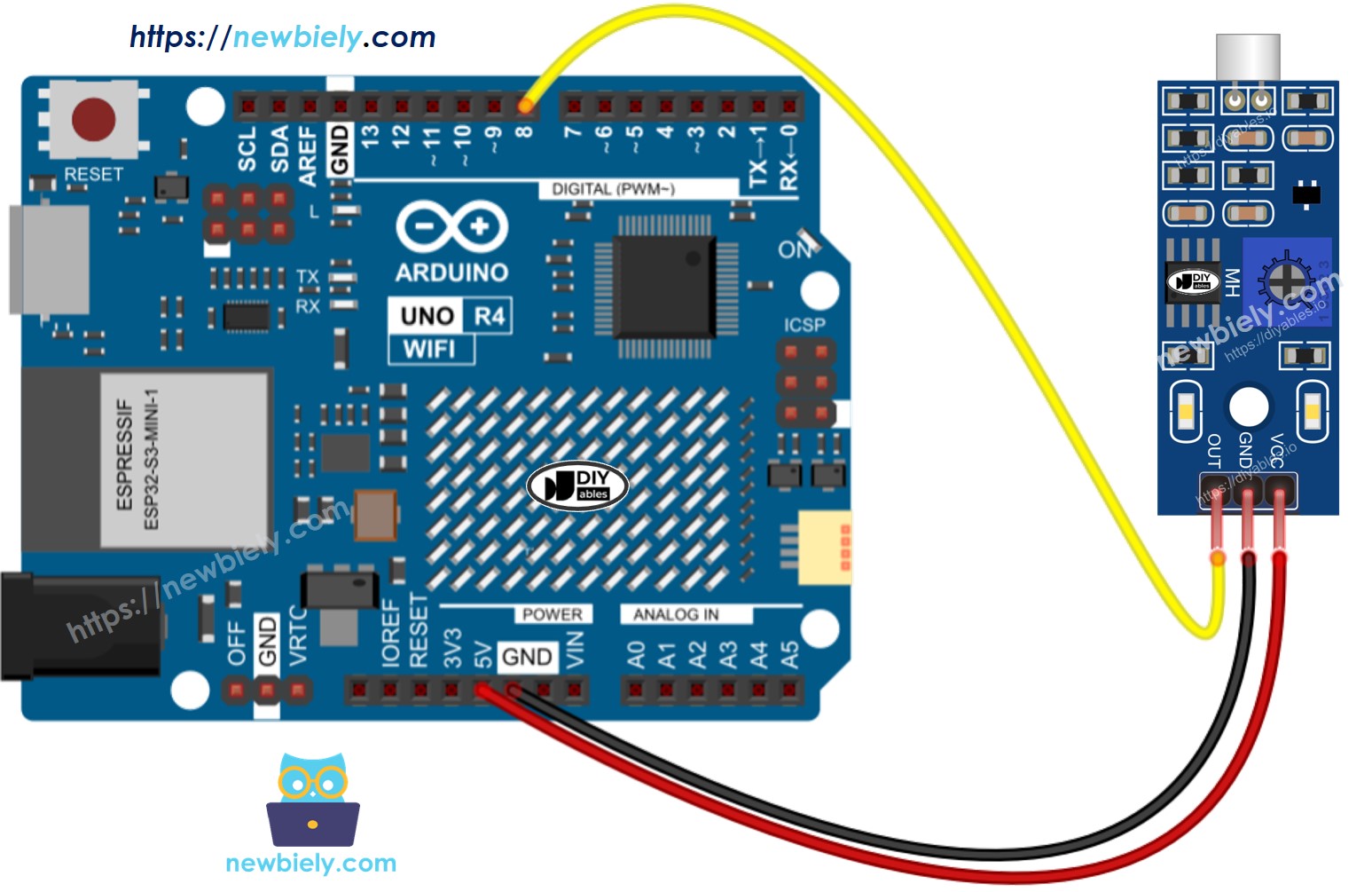 Arduino UNO R4 Diagrama de Ligação do Sensor de Som