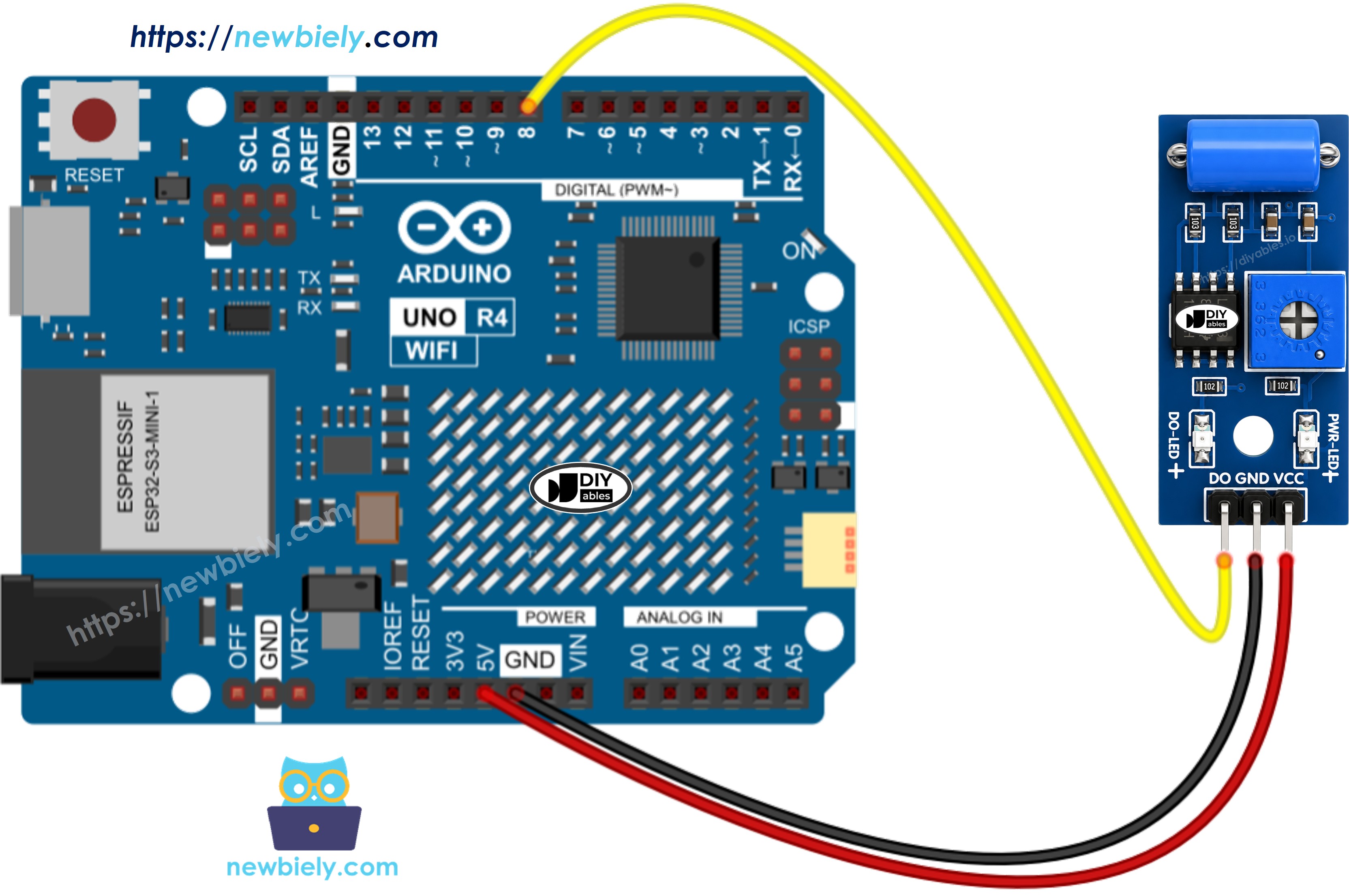 Arduino UNO R4 Diagrama de Ligação do Sensor de Vibração SW-420