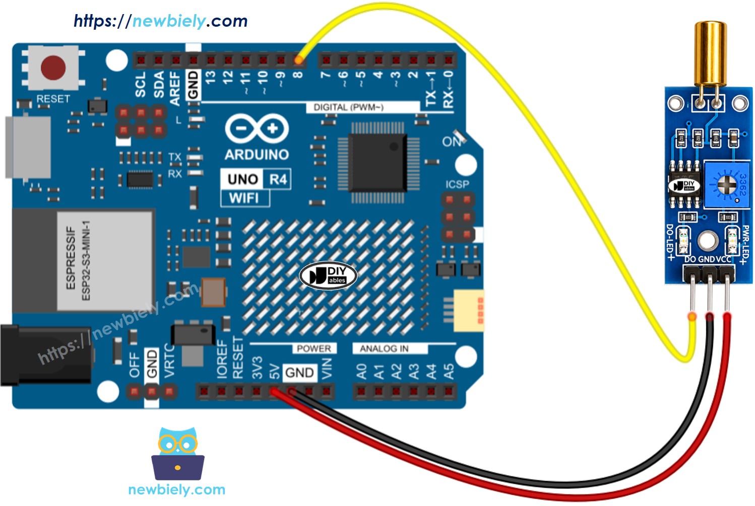 Arduino UNO R4 Diagrama de Ligação do Sensor de Inclinação SW520D