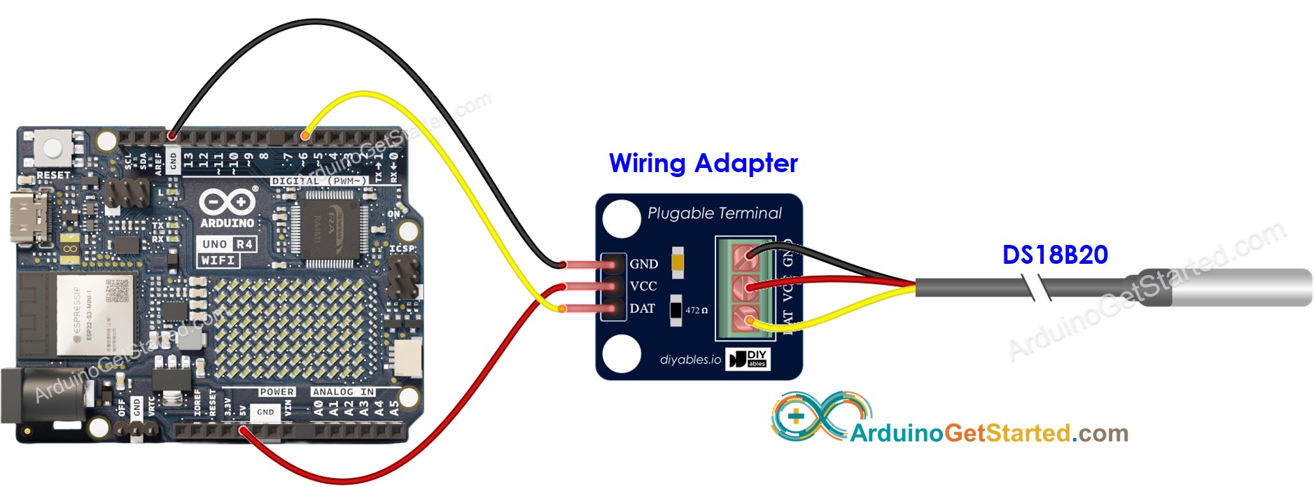 Diagrama de Ligação do Arduino Uno R4 WiFi com Sensor de Temperatura DS18B20