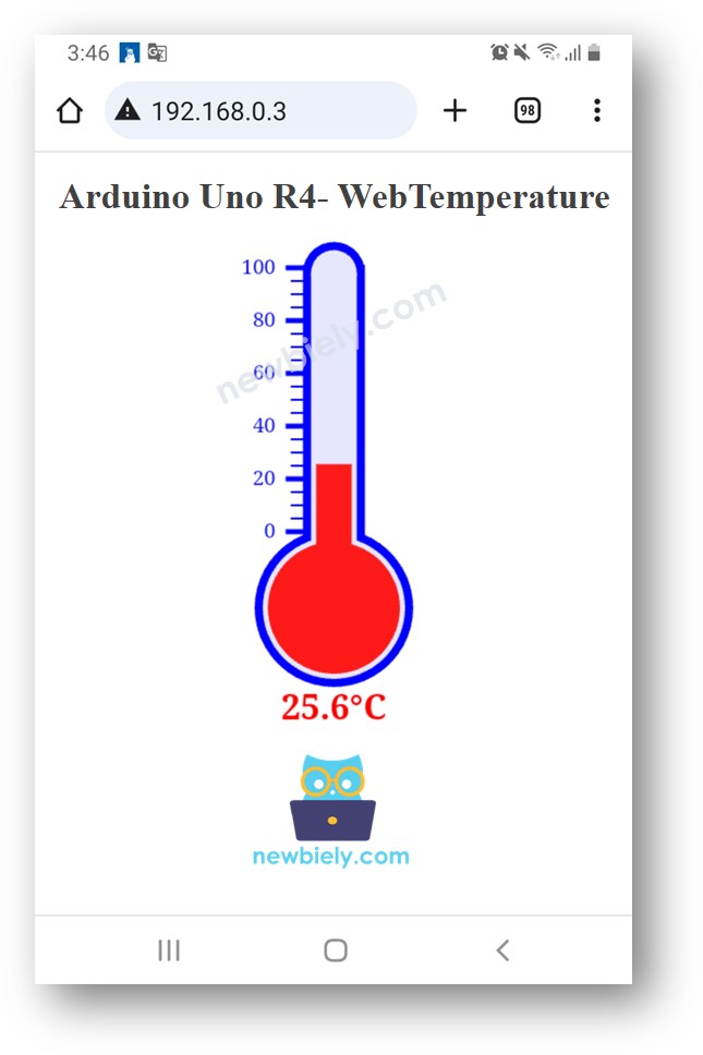 Temperatura do Arduino UNO R4 no navegador web