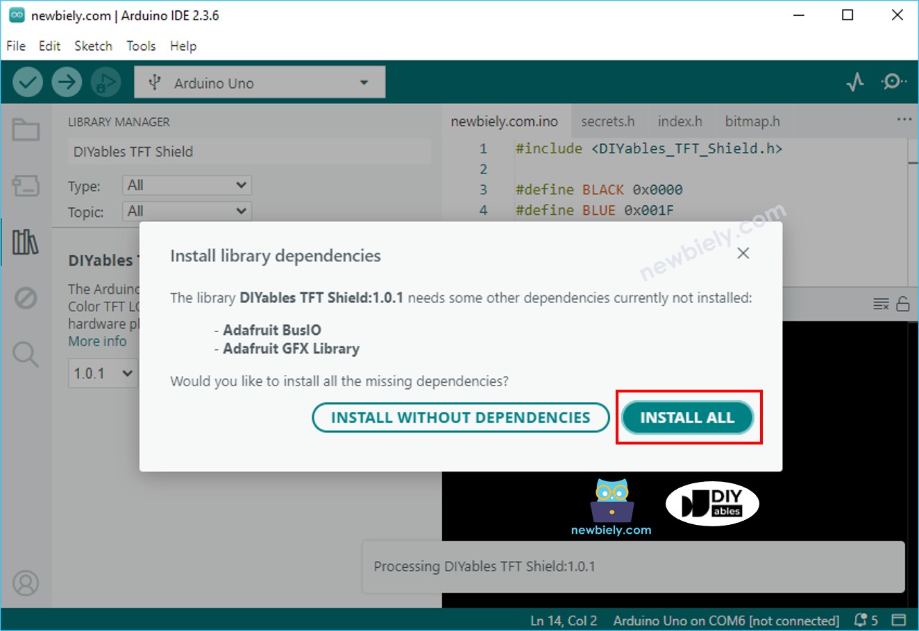 Bibliotecas de dependência do shield TFT para Arduino UNO R4
