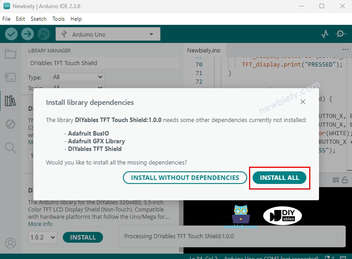 Dependências do display TFT LCD Touch para Arduino UNO R4