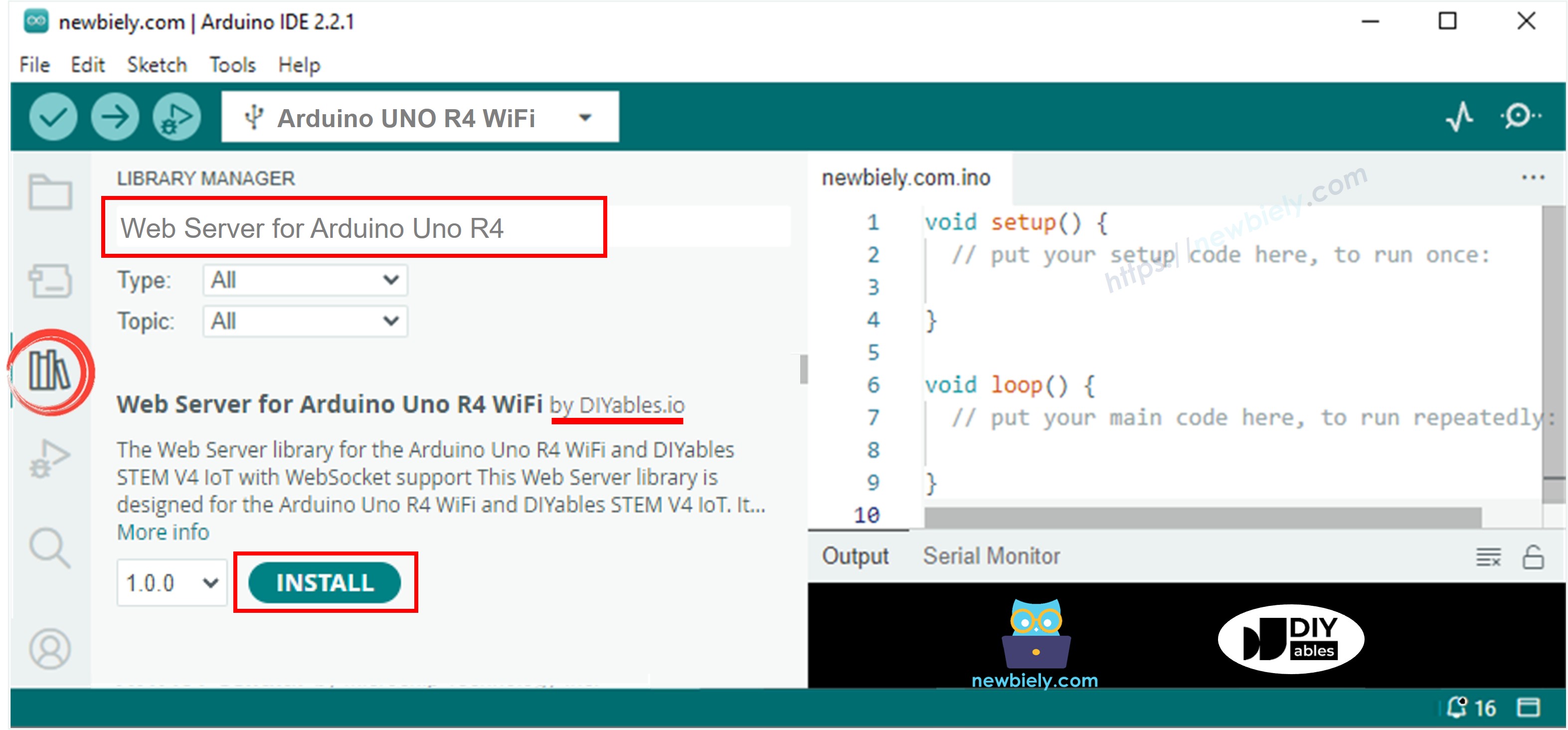 Arduino UNO R4 biblioteca Web Server