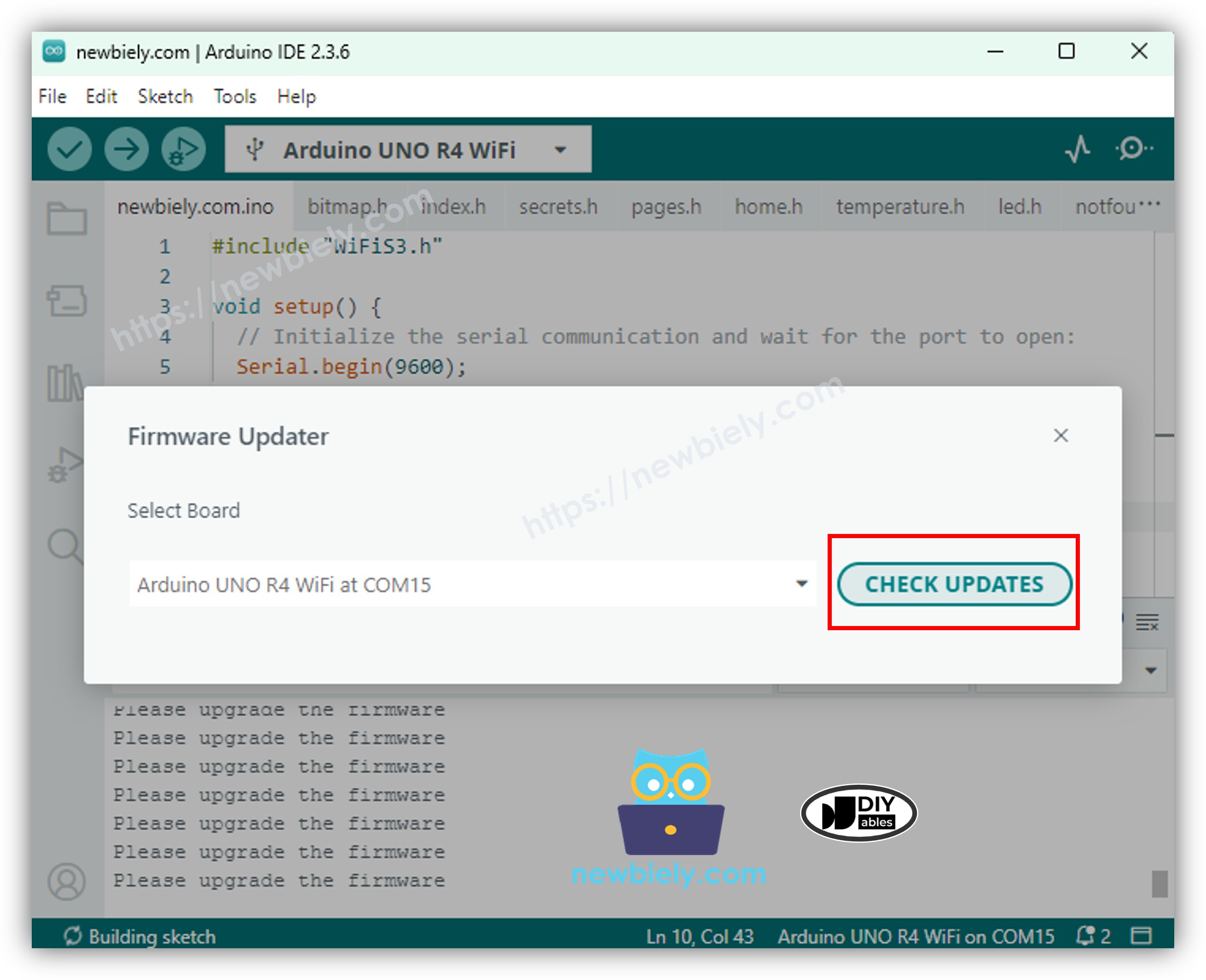 Verificar atualização do firmware do Arduino Uno R4 WiFi
