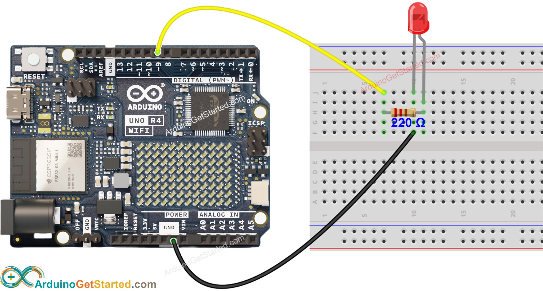 Diagrama de Ligação do Arduino Uno R4 WiFi com LED