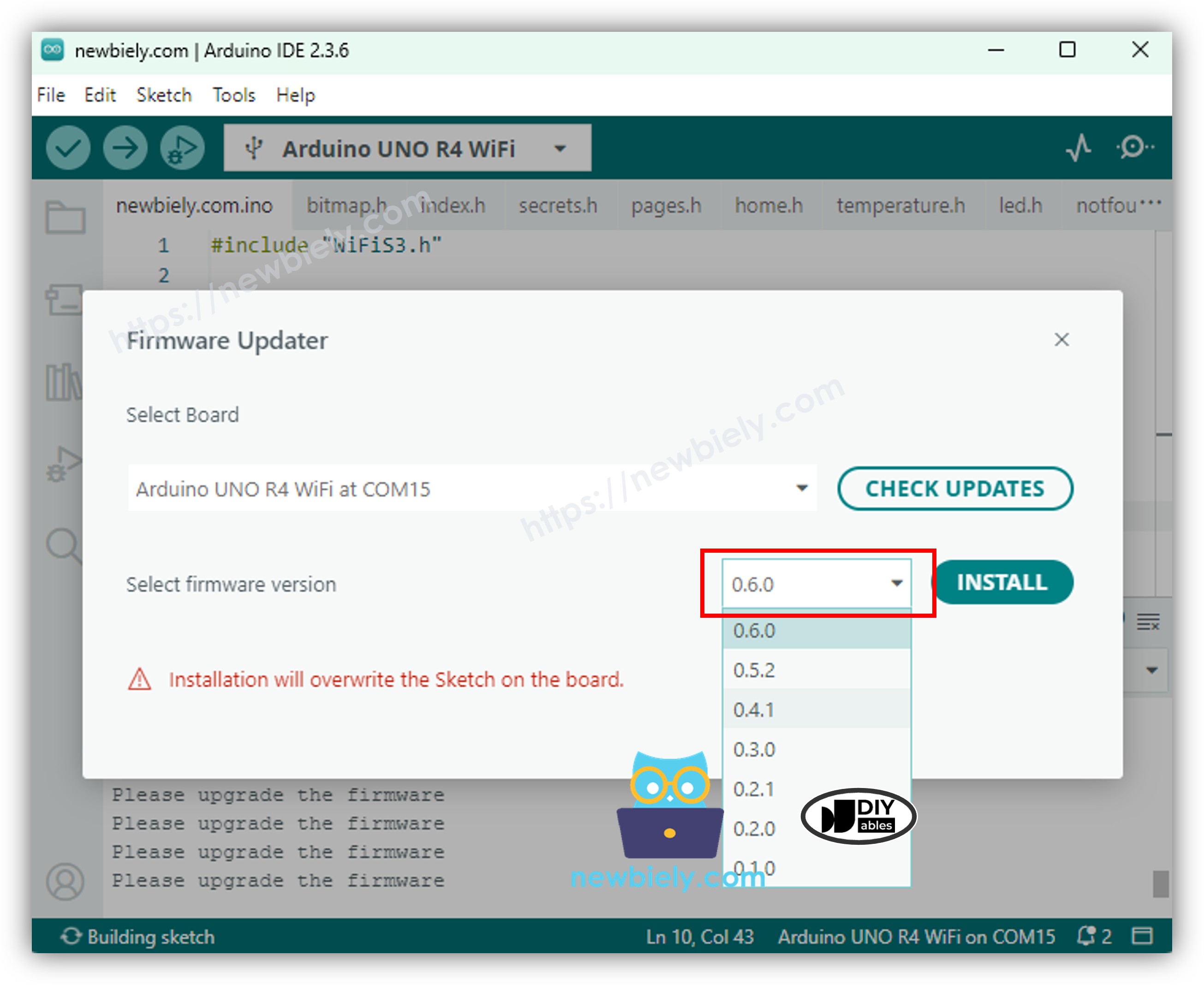 Atualização do firmware no módulo WiFi do Arduino Uno R4 WiFi
