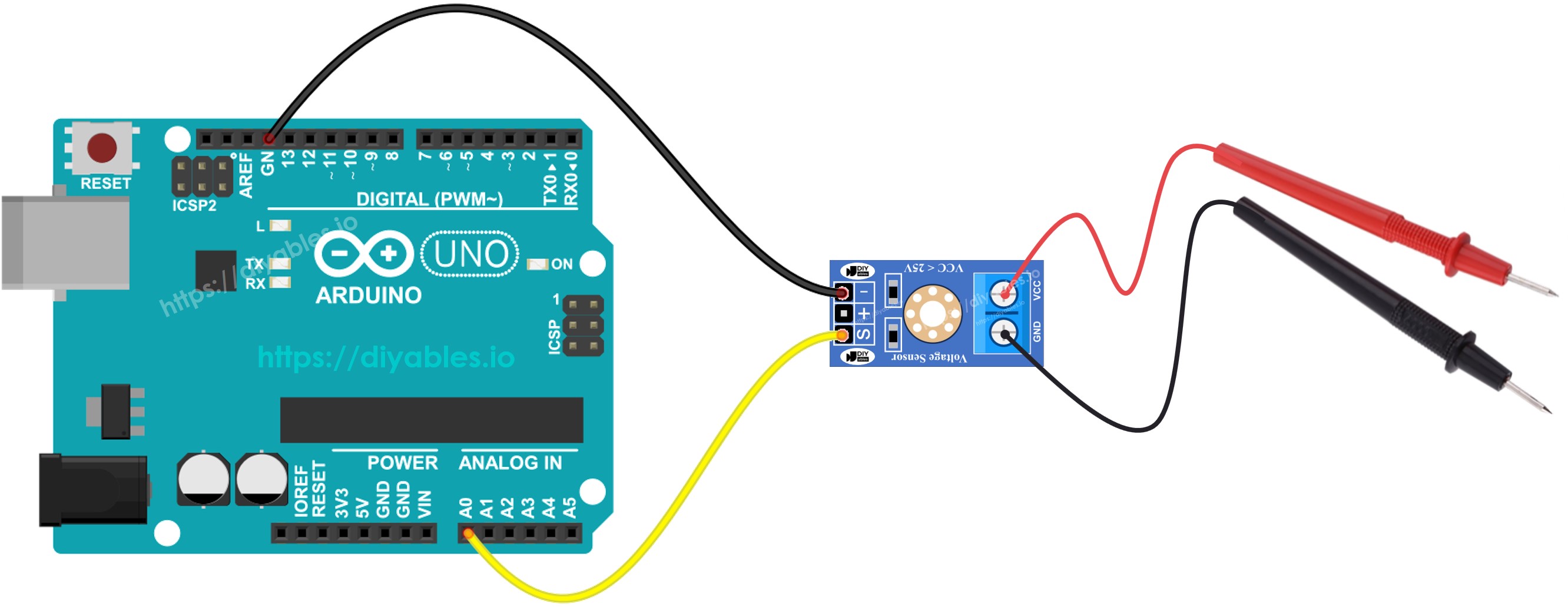 Diagrama de Ligação do sensor de tensão com Arduino