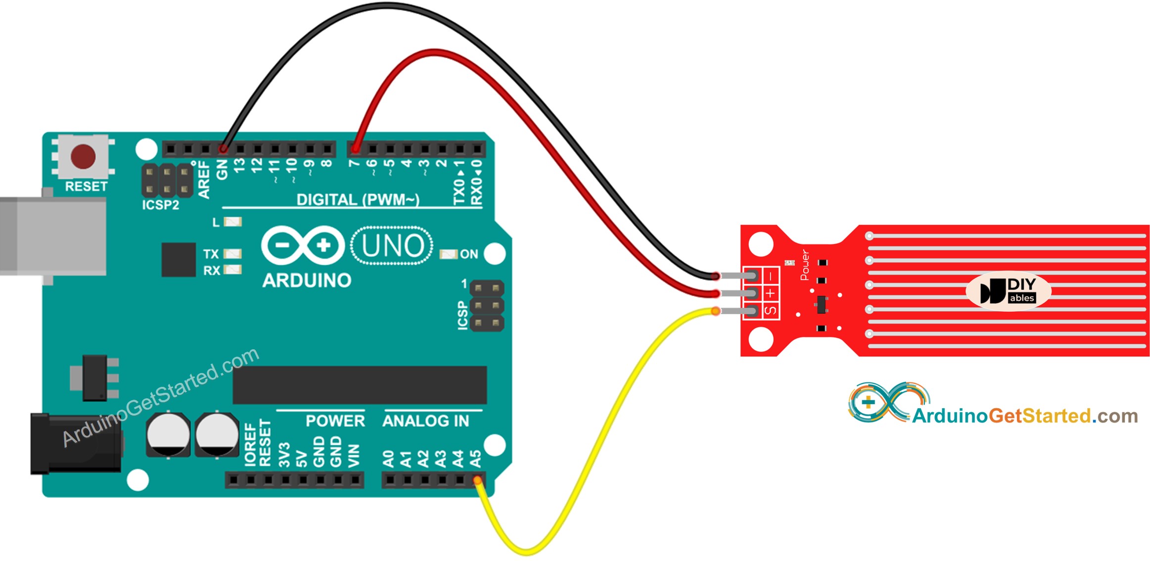 Diagrama de ligação do Sensor de Água com Arduino