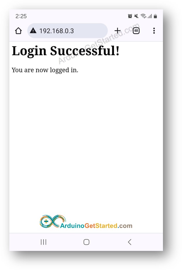 Arduino página web login