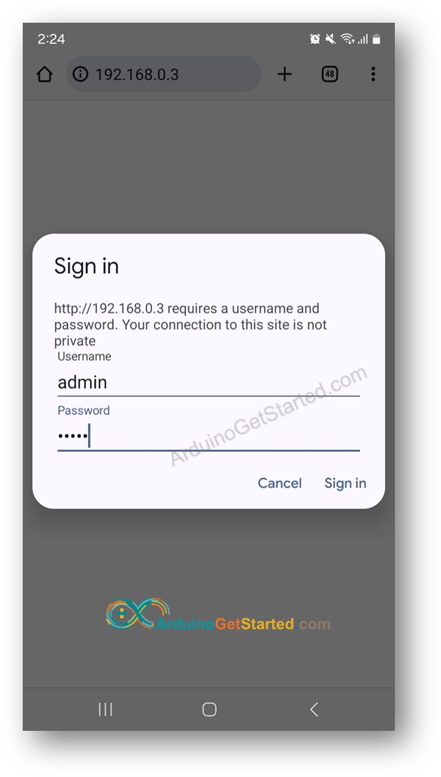 Arduino página web com senha