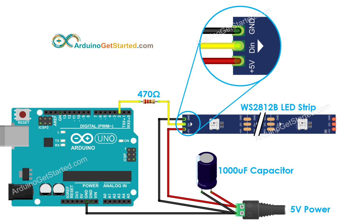 Diagrama de Ligação da fita LED RGB WS2812B com Arduino