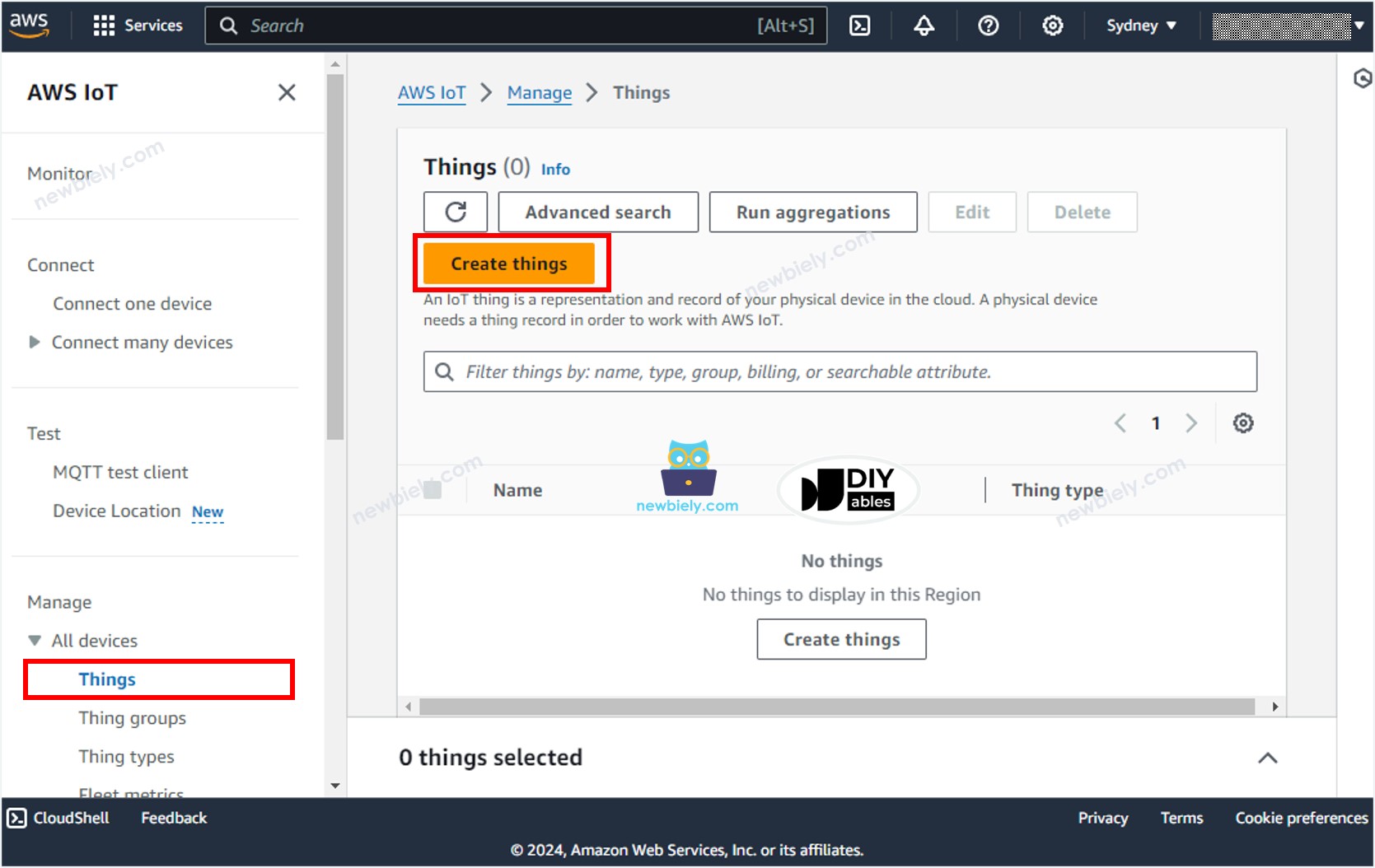 AWS IoT cria Things