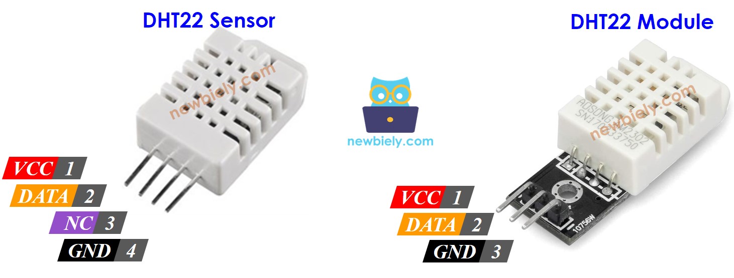 Pinagem do sensor de temperatura e umidade DHT22