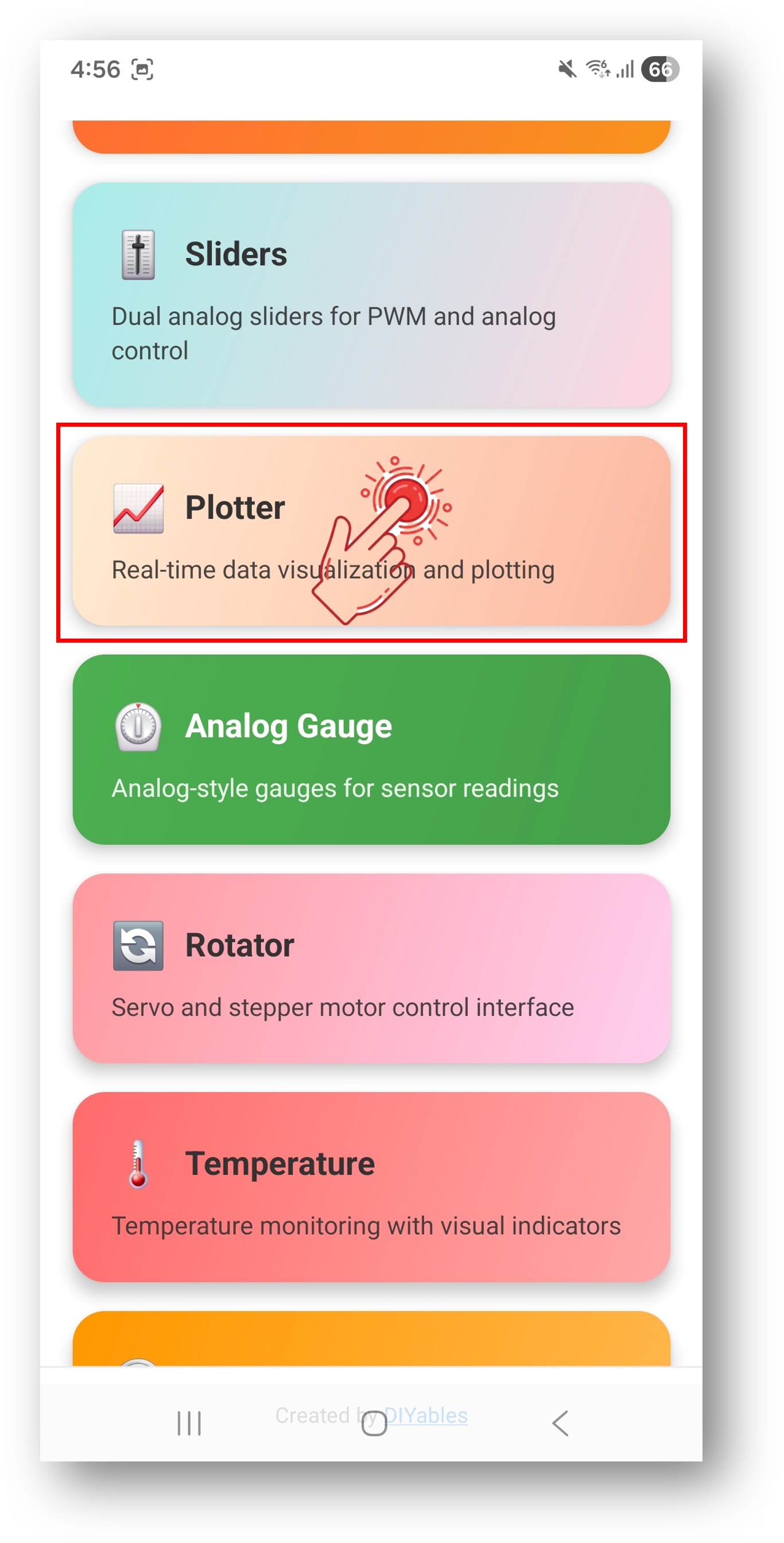 App DIYables Bluetooth - Tela Inicial com o App Plotter