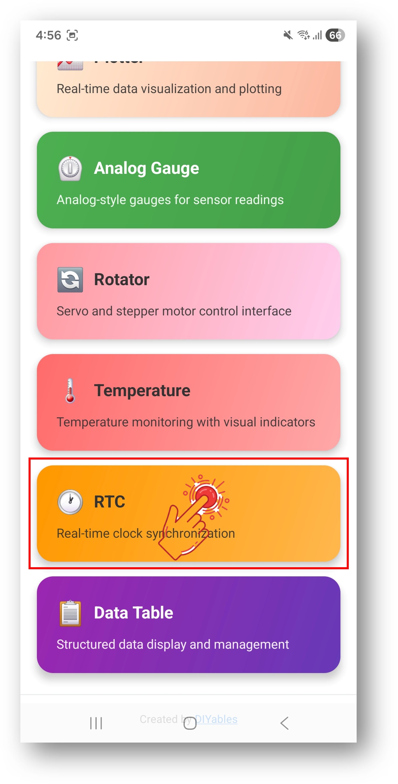 DIYables Bluetooth App - Home Screen with RTC App