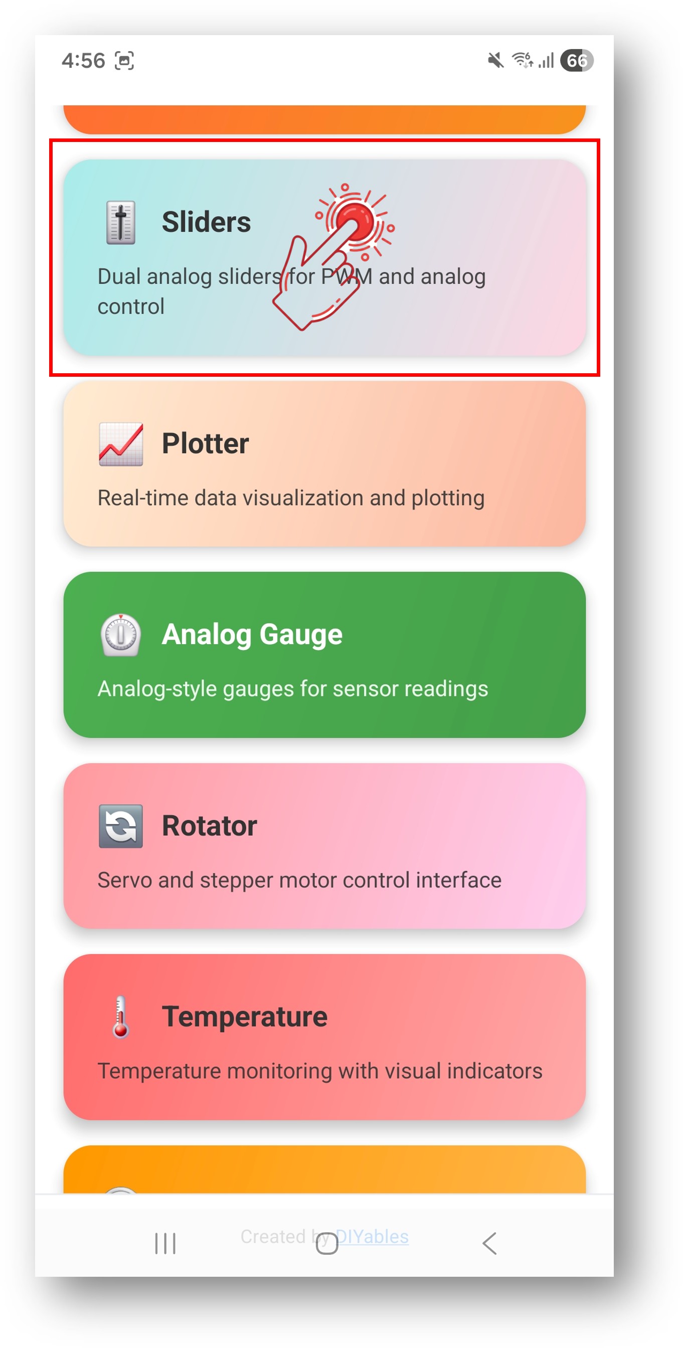 App DIYables Bluetooth - Tela Inicial com o App Slider