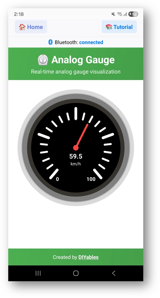 DIYables Bluetooth App - Tela do Analog Gauge