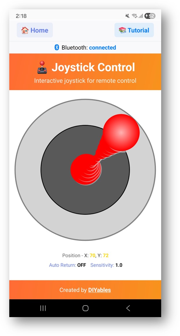 DIYables Bluetooth App - Tela do Joystick