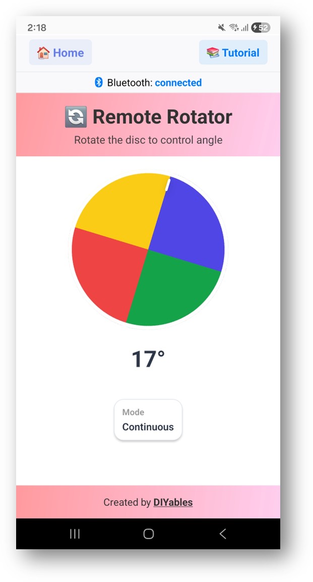 App DIYables Bluetooth - Tela do Rotator