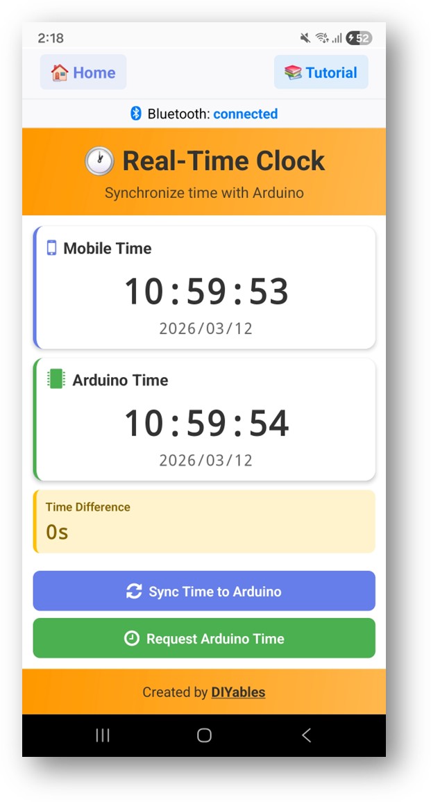 DIYables Bluetooth App - RTC Screen