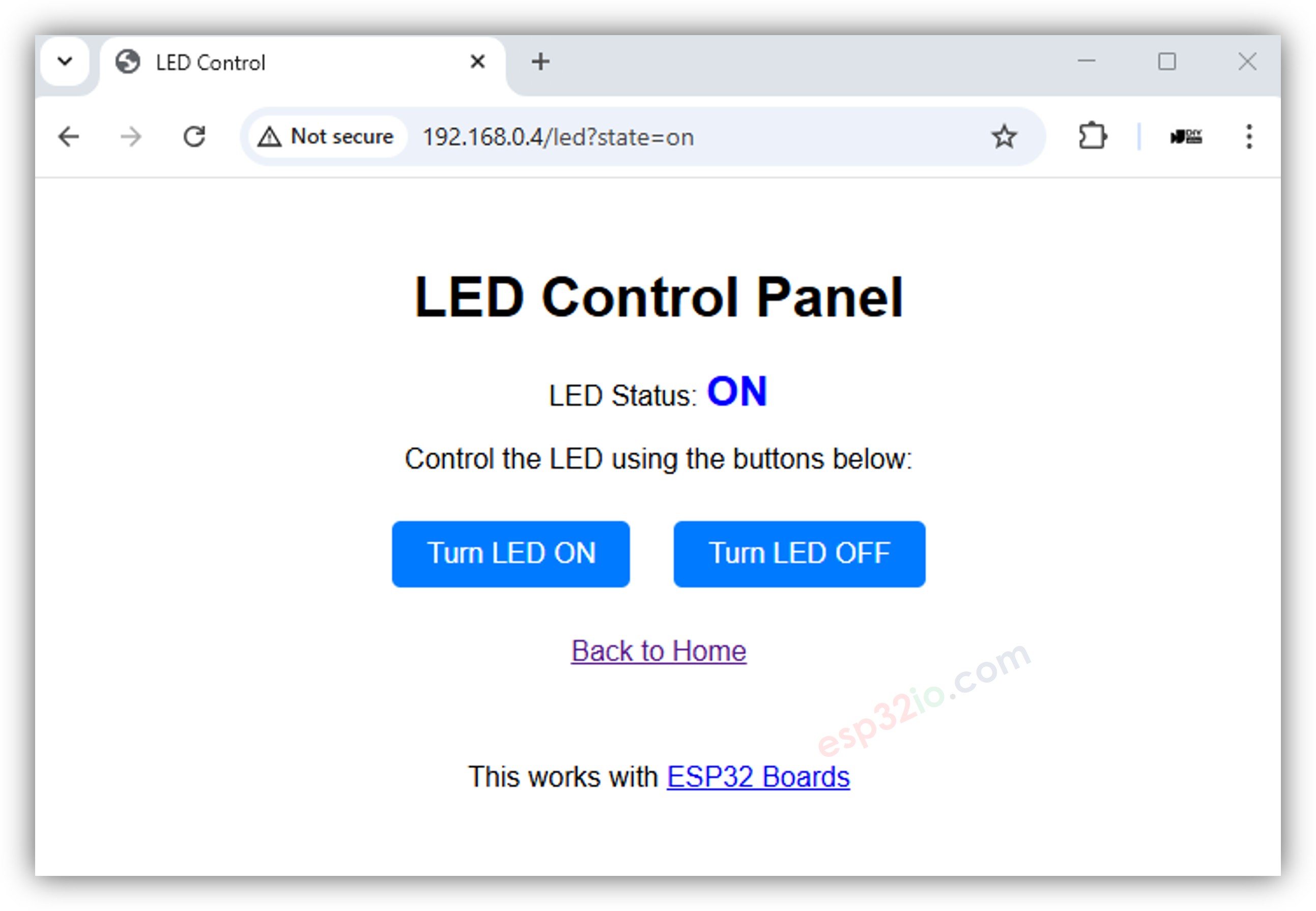 Página de Controle de LED Query Strings