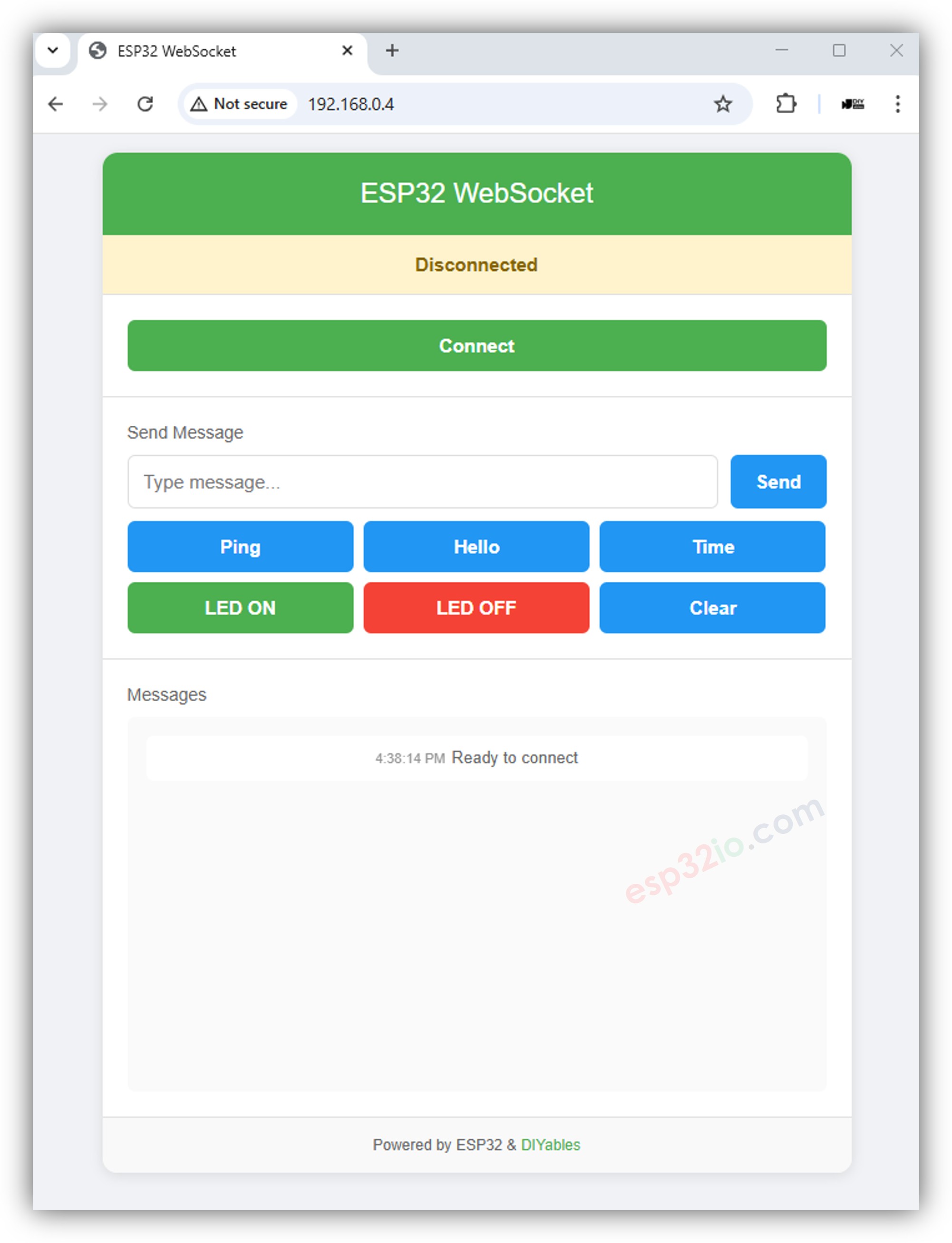 Interface WebSocket do ESP32