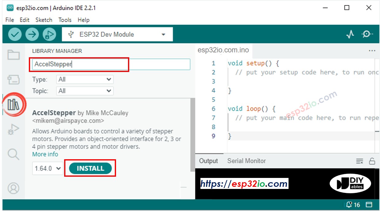 Biblioteca AccelStepper para ESP32