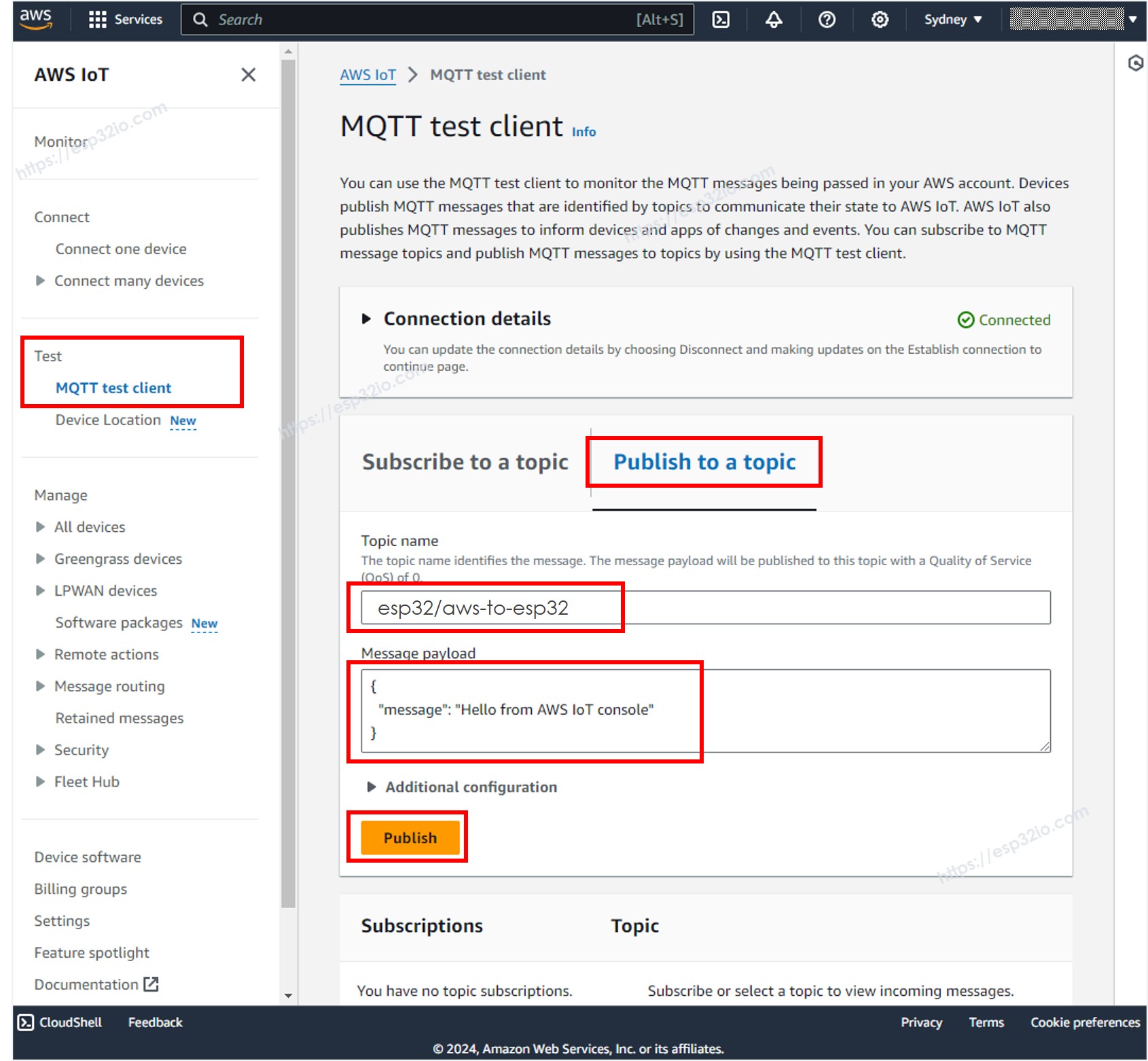 Cliente de Teste MQTT do AWS IoT com ESP32