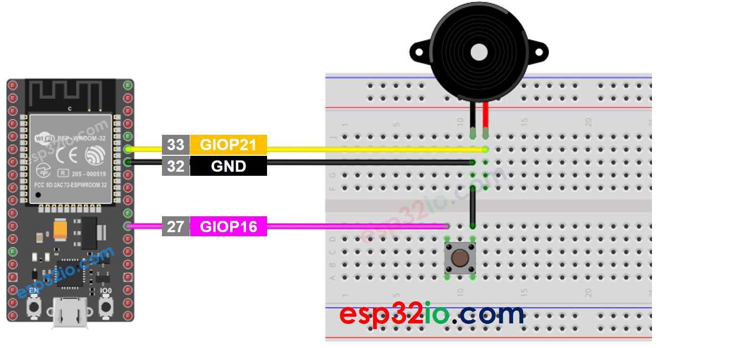 Diagrama de ligação ESP32 botão buzzer piezo