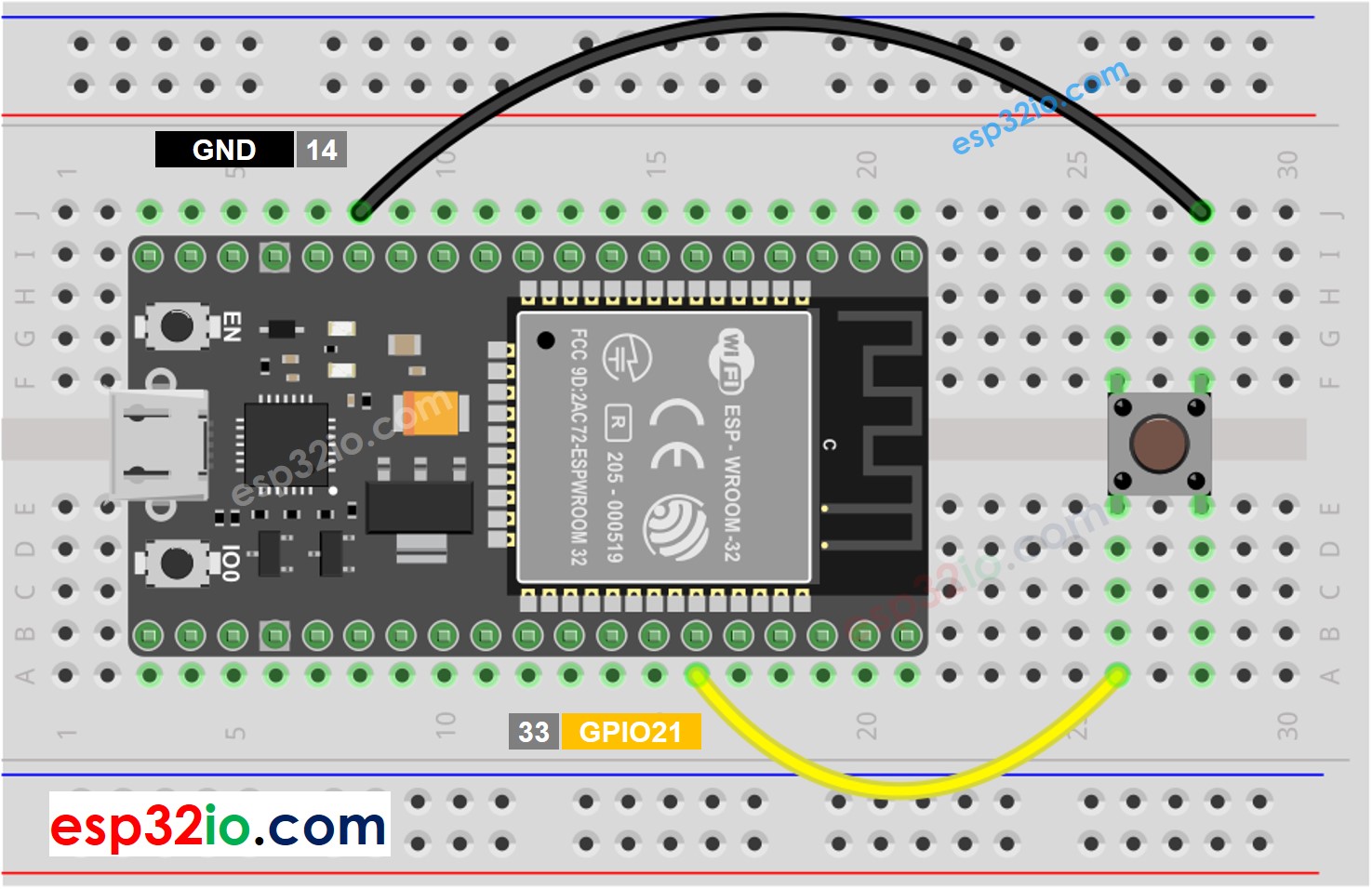 Diagrama de Ligação do Botão com ESP32