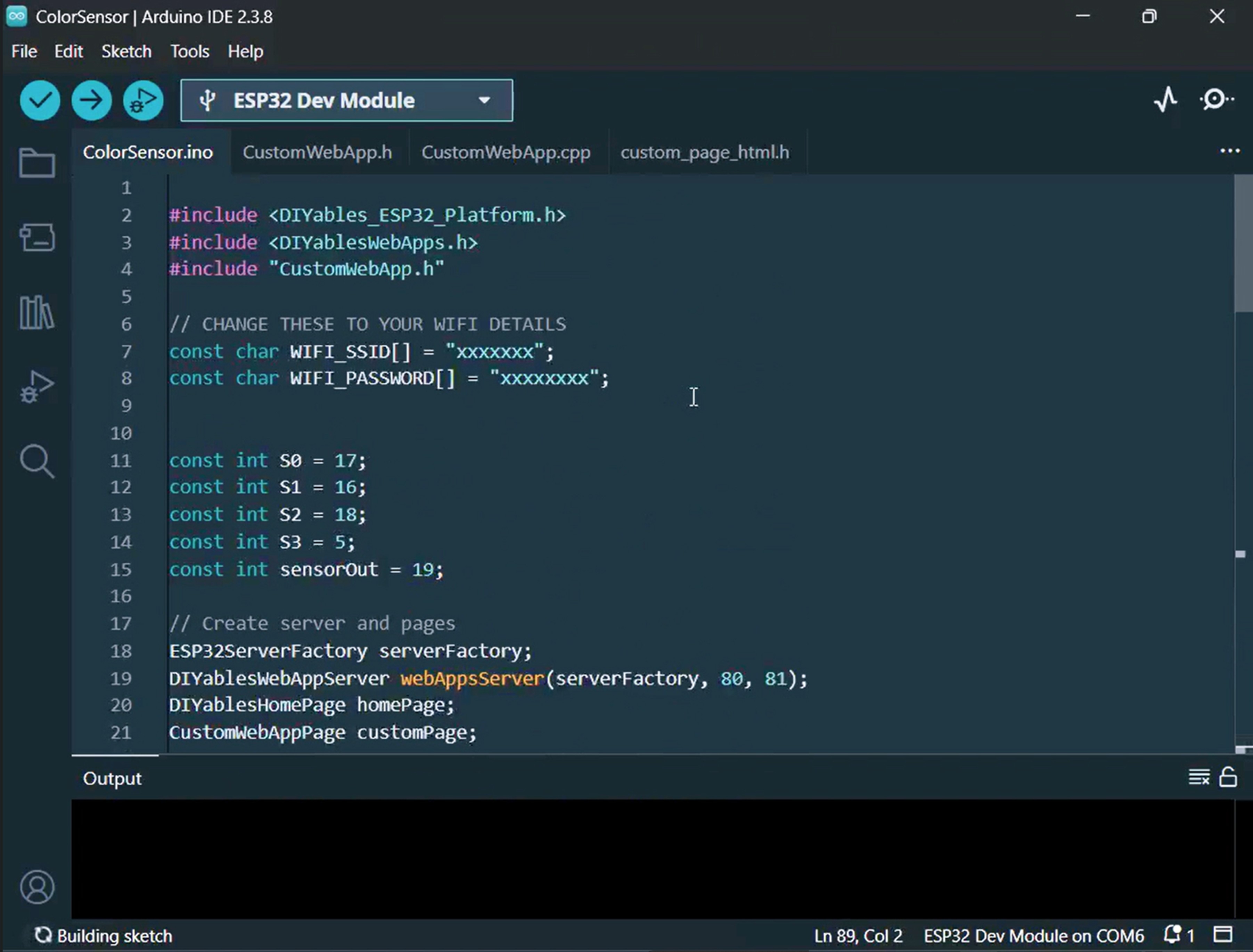 Arquivos do projeto de aplicativo web com sensor de cor ESP32 no Arduino IDE