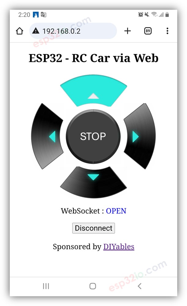 ESP32 controla carro pelo navegador web