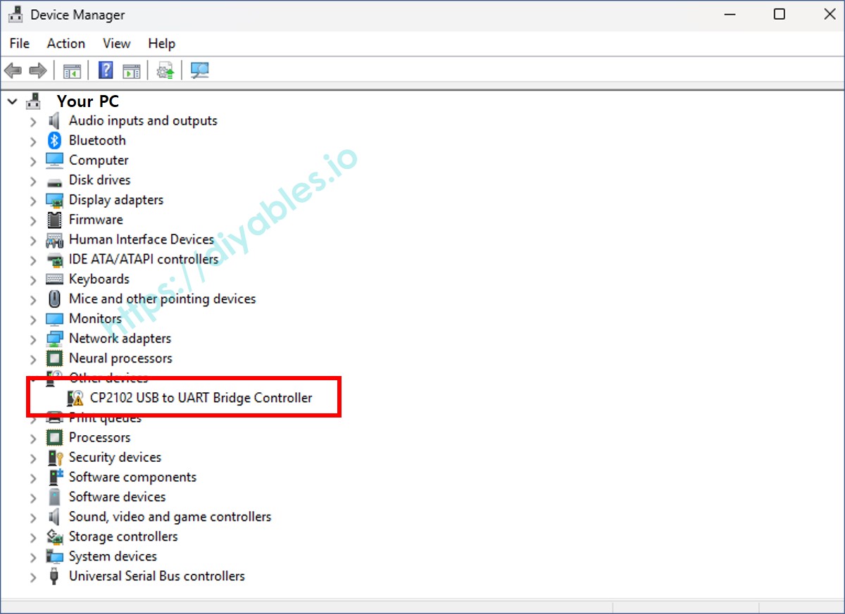 Dispositivo ESP32 no Gerenciador de Dispositivos