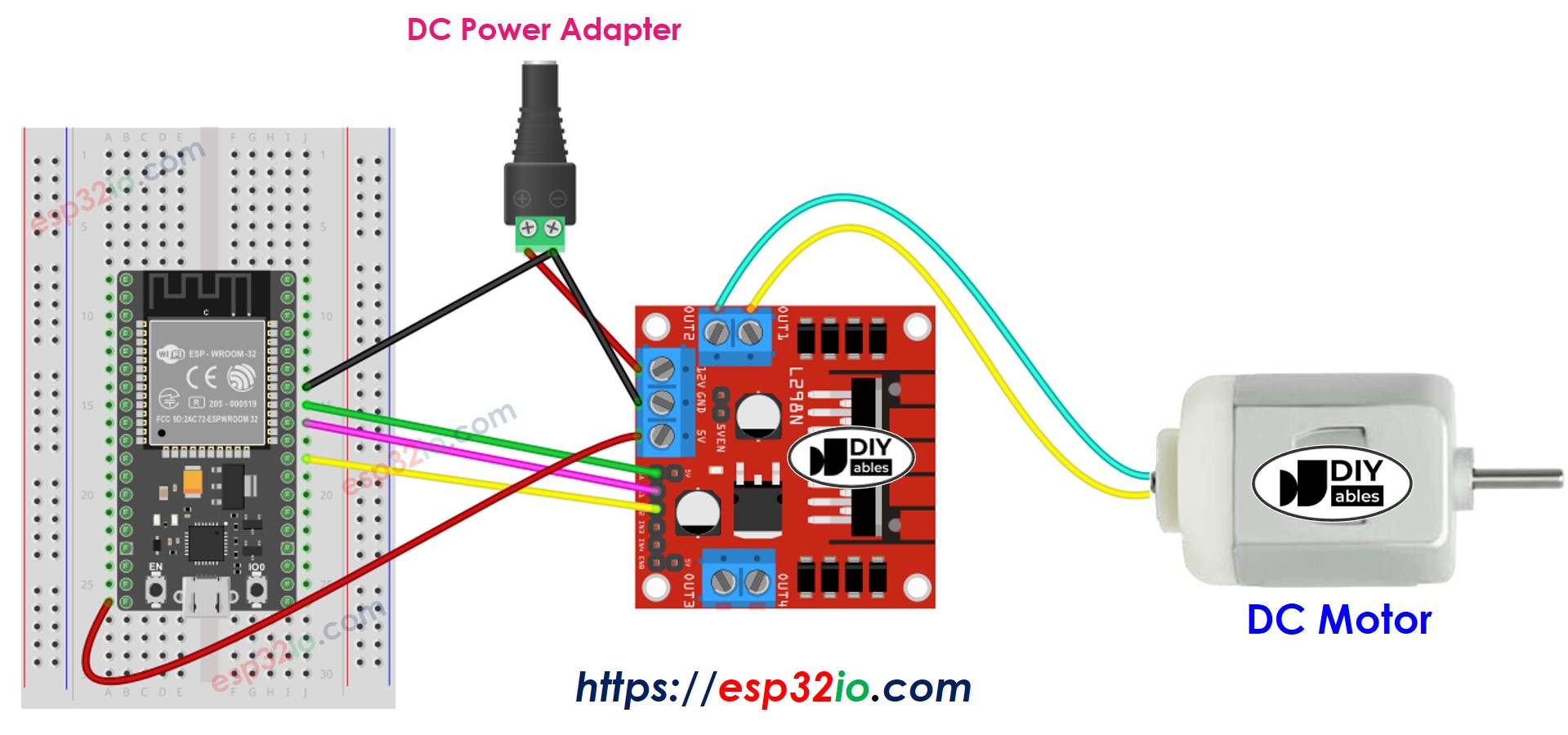 Diagrama de Ligação do Motor DC com ESP32 e Driver L298N
