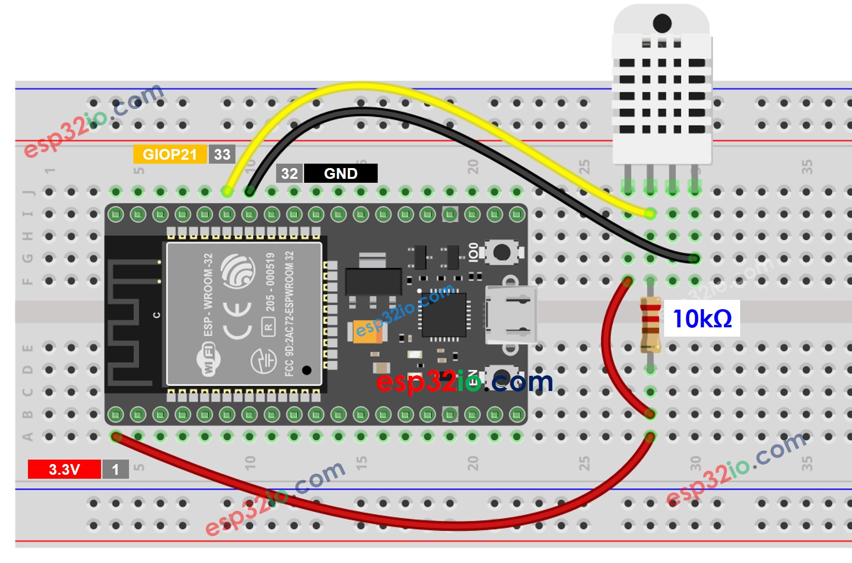 Diagrama de ligação do sensor de temperatura e umidade DHT22 com ESP32