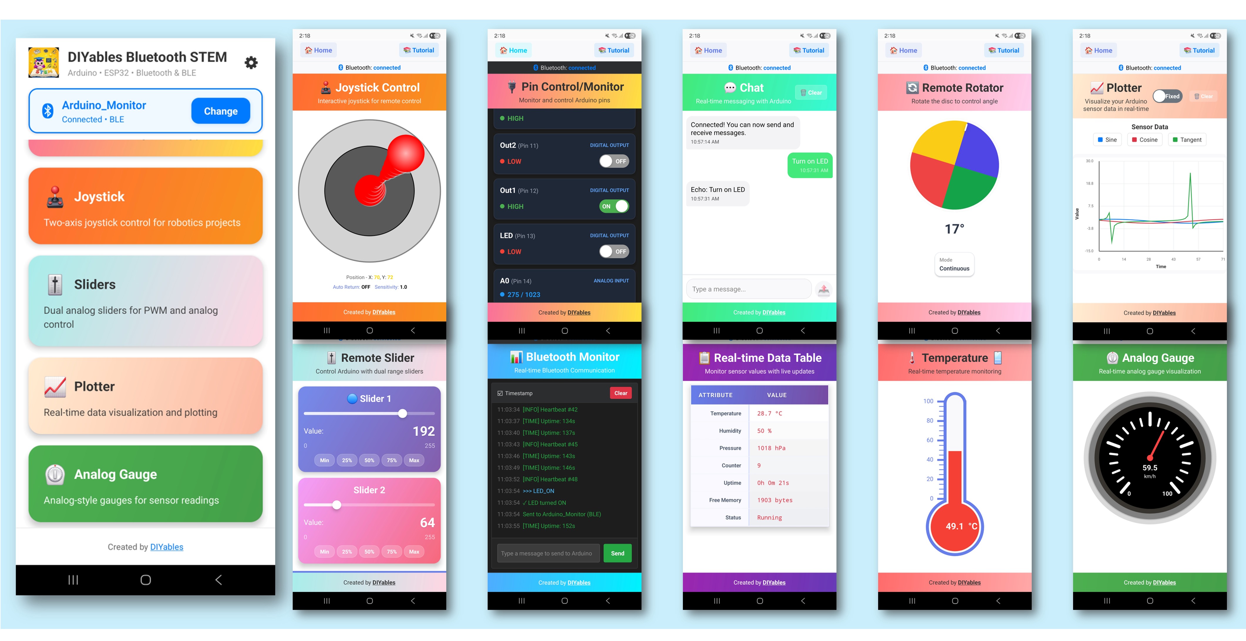 App DIYables Bluetooth - Tela Inicial com Vários Apps