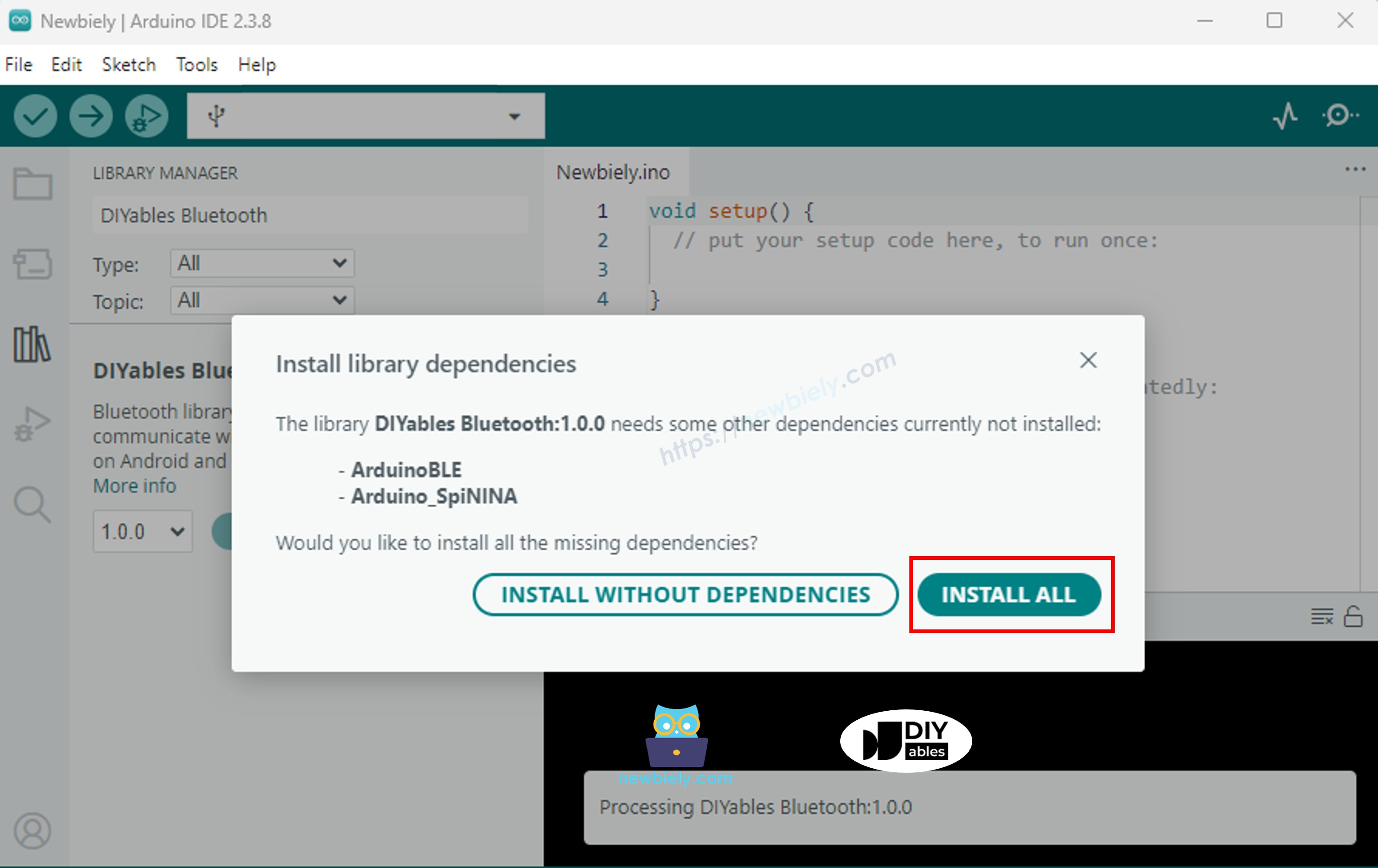 Dependência da biblioteca DIYables Bluetooth para ESP32