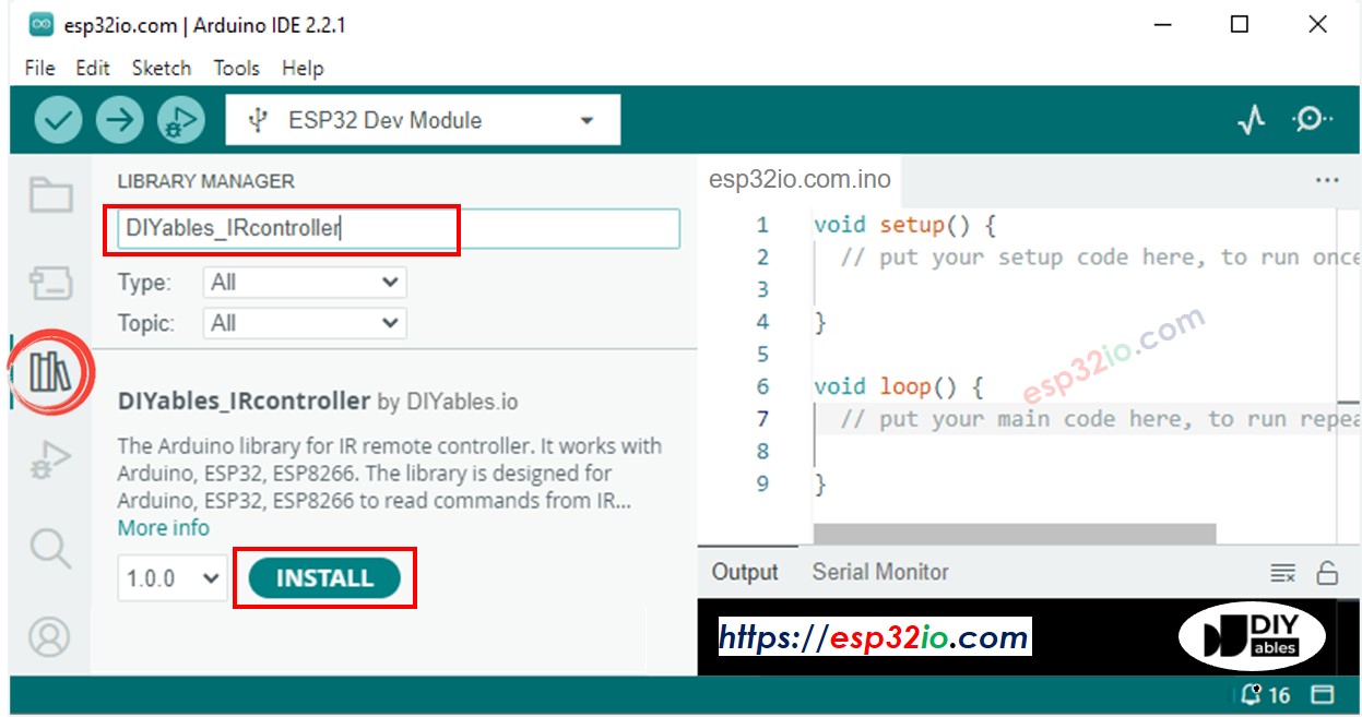 Biblioteca DIYables_IRcontroller para ESP32